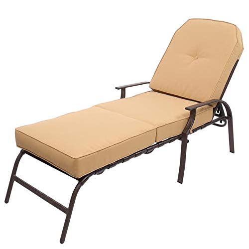 Adjustable Outdoor Steel Patio Chaise Lounge Chair with 5 Reclining Positions, UV-Resistant Beige Cushions - Perfect for Poolside, Beach, Garden, and Backyard Relaxation