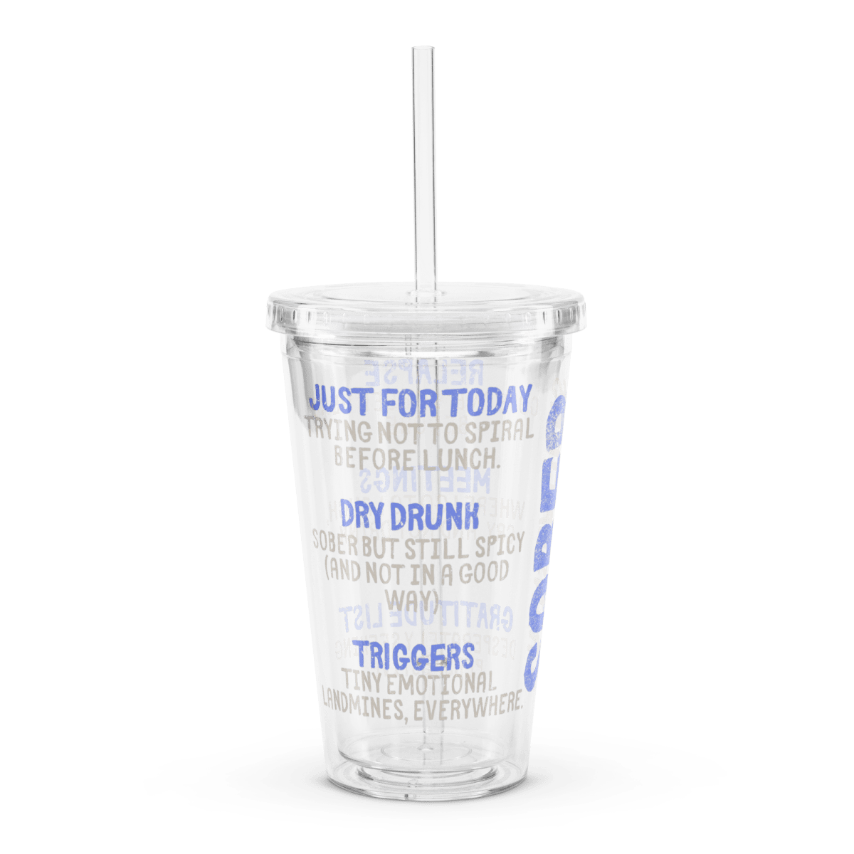 Sober Translations Vol. 2 - 20oz Clear Acrylic Tumbler with Reusable Straw & Lid | Insulated Cup for Iced Coffee, Smoothies & Cold Drinks | BPA-Free Travel Mug for Office, Gym & Outdoor Activities