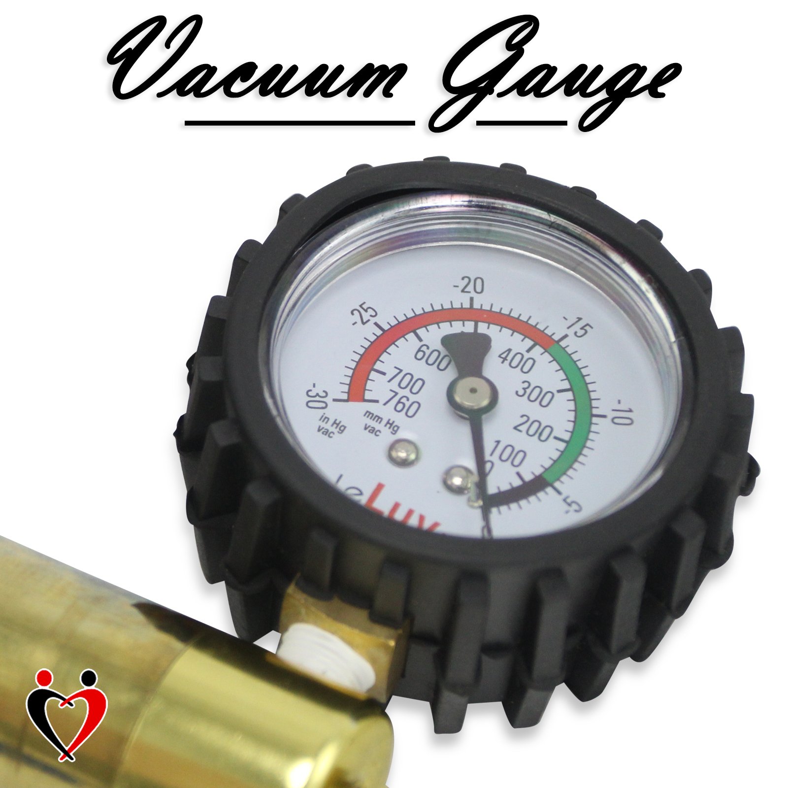 LeLuv Ultima Brass Penis Pump Kit with Rubber Grips, Clear Hose & Protected Gauge - 4 Constriction Rings - 9