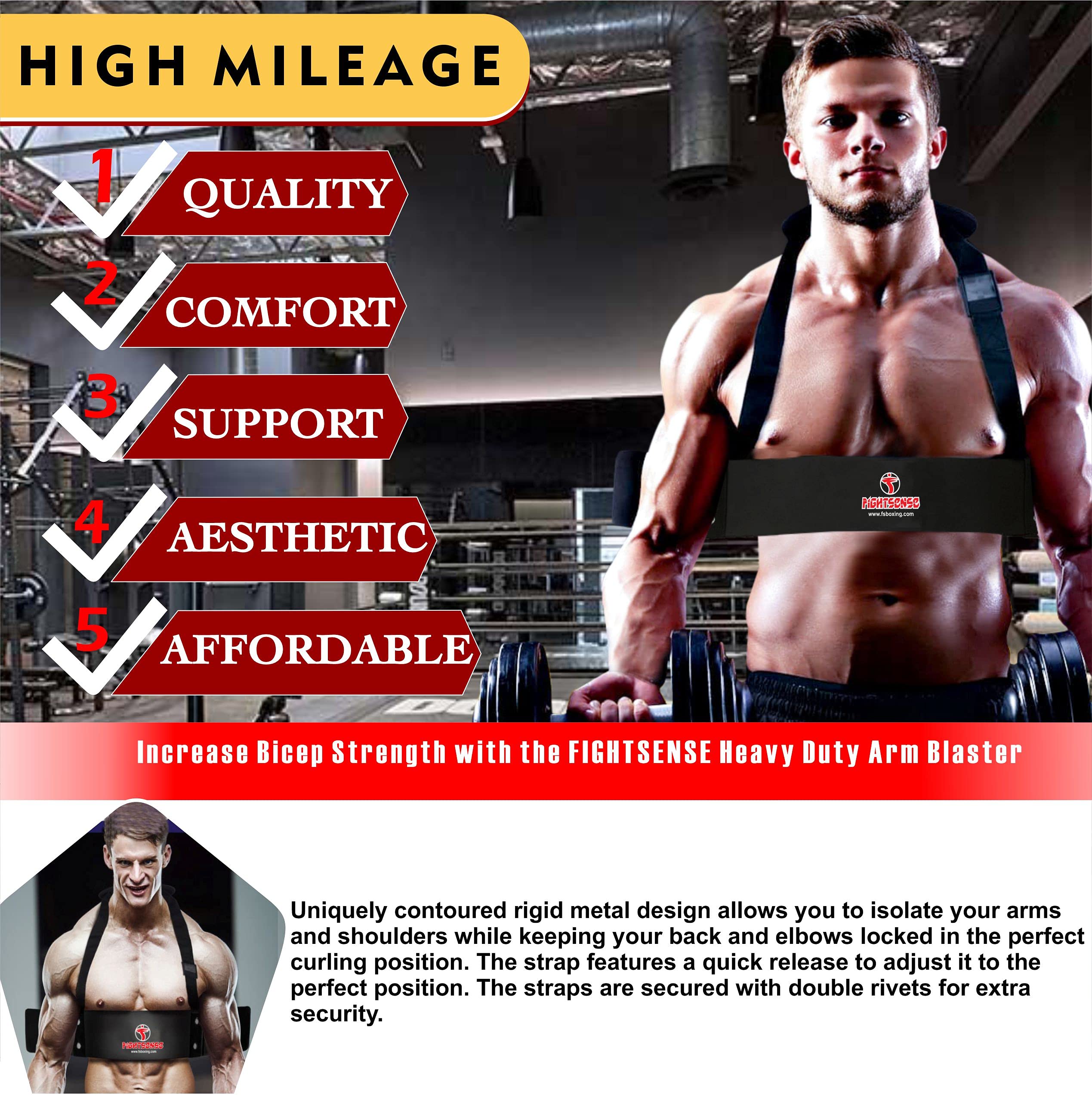 FIGHTSENSE Arm Blaster for Biceps & Triceps Workout - Muscle Isolation Training Equipment for Gym & Home Fitness - Perfect for Strength Training and Bodybuilding