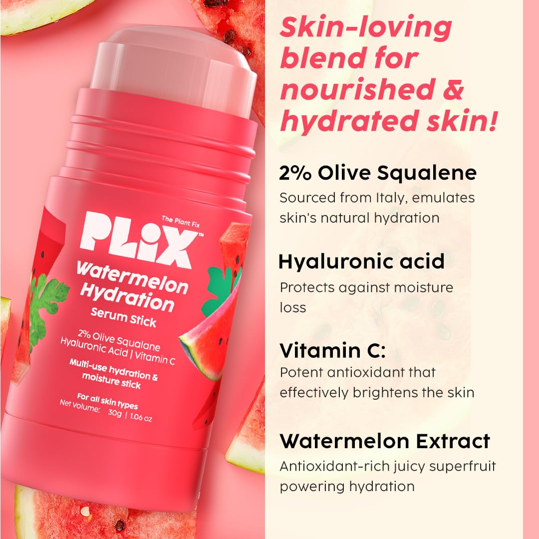 PLIX - THE PLANT FIX Watermelon Hydration Serum Stick (30g) | Instant & Long Lasting Moisturization | Lightweight Quick-Absorbing Face Moisturizer for Dry Skin | Perfect for Travel, Gym & Daily Skincare Routine
