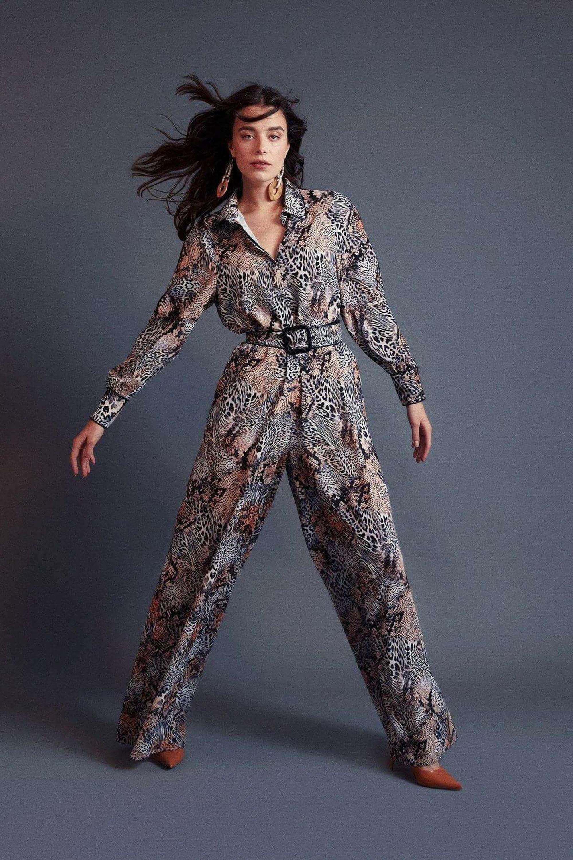 Ella Women's Modest Leopard Print Jumpsuit - Stylish Leather Piped Romper for Casual Wear, Parties & Special Occasions