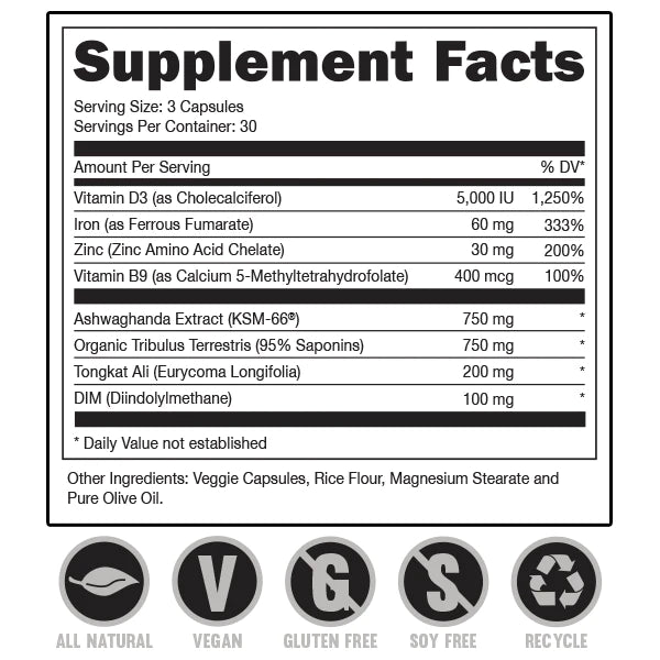 Bucked Up RUT Testosterone Booster Supplement for Men - Natural Muscle Growth & Energy Support - Pre Workout & Gym Performance Enhancer