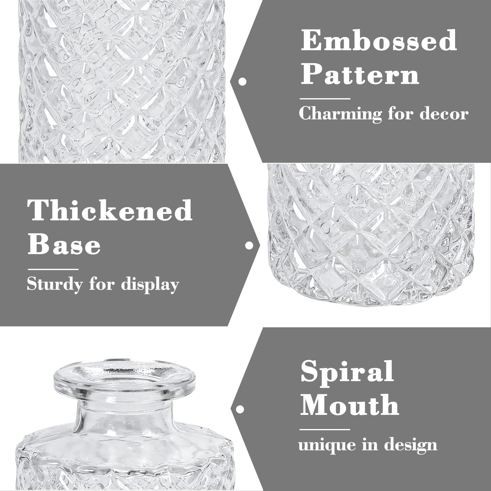 20 Pack Clear Glass Bud Vases - Small Diamond Cut Mini Flower Vases for Wedding Centerpieces, Office Desk Decor, Home Table Arrangements & Party Reception Decorations - Perfect for Floral Displays, Gift Giving & Event Styling