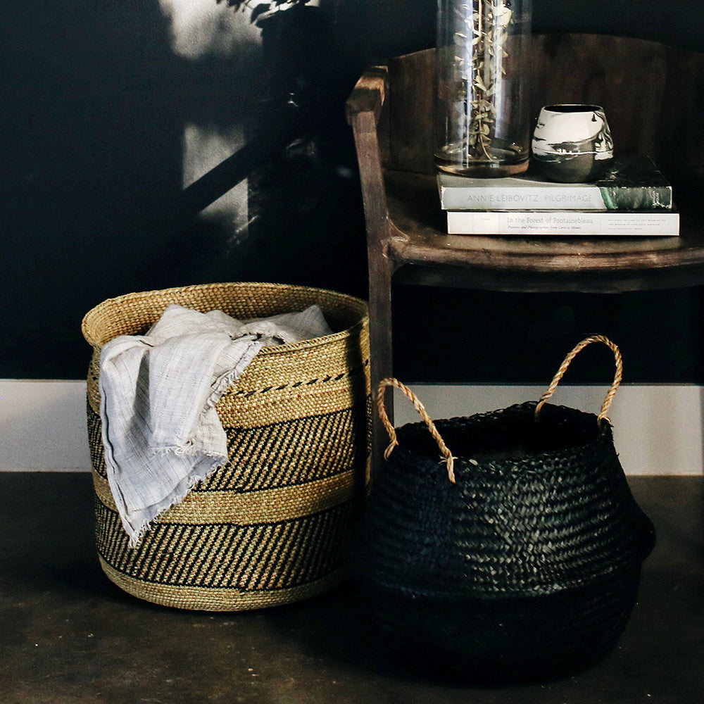 Handwoven African Iringa Storage Basket - Black | Natural Fiber Organizer for Home Decor, Laundry, Toys & Blankets | Eco-Friendly Woven Basket for Living Room, Bedroom & Nursery Organization