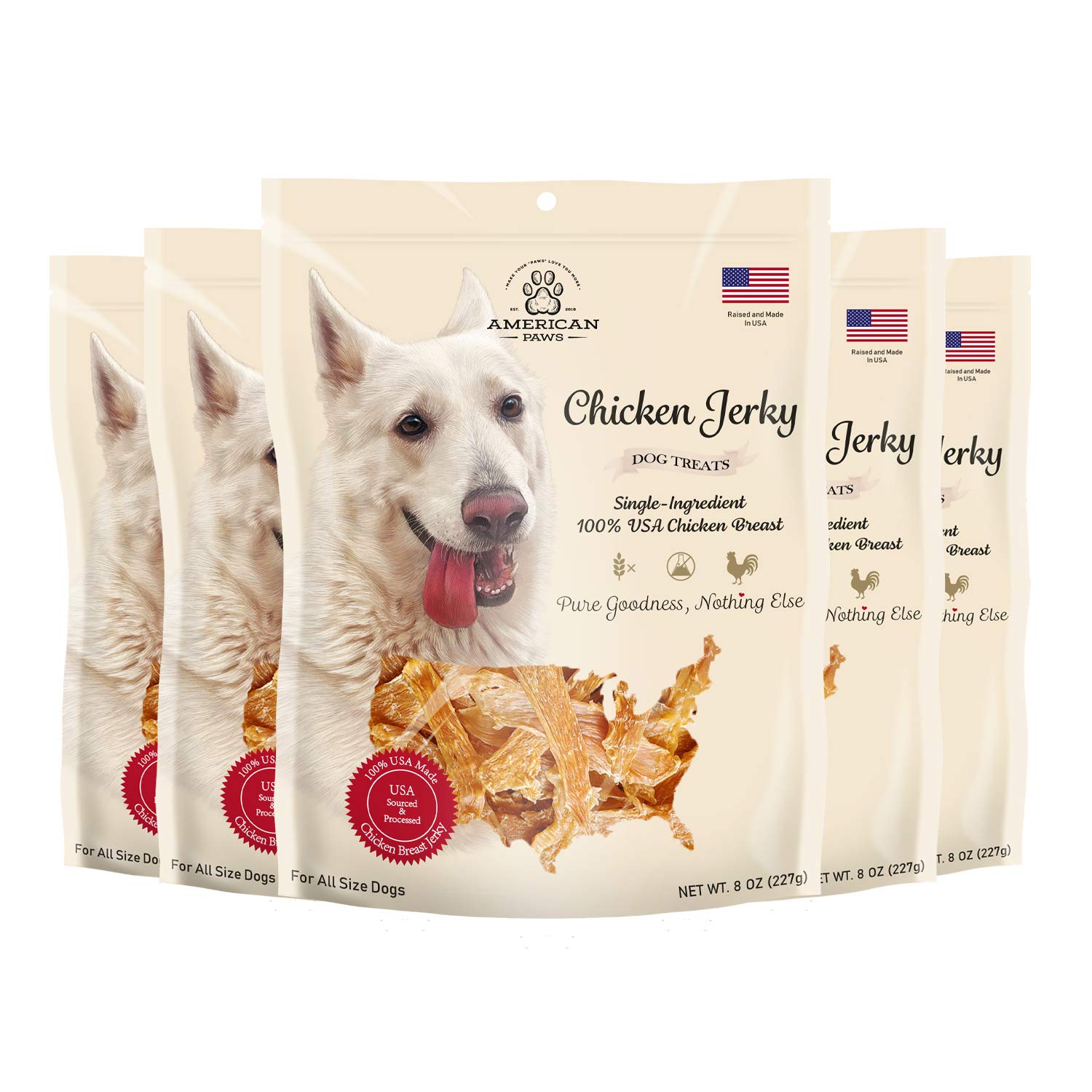 Premium American Paws Chicken Jerky Dog Treats - All Natural, Grain-Free, Made in USA (5 LB Bulk Pack) - Perfect for Training, Rewards & Dental Health