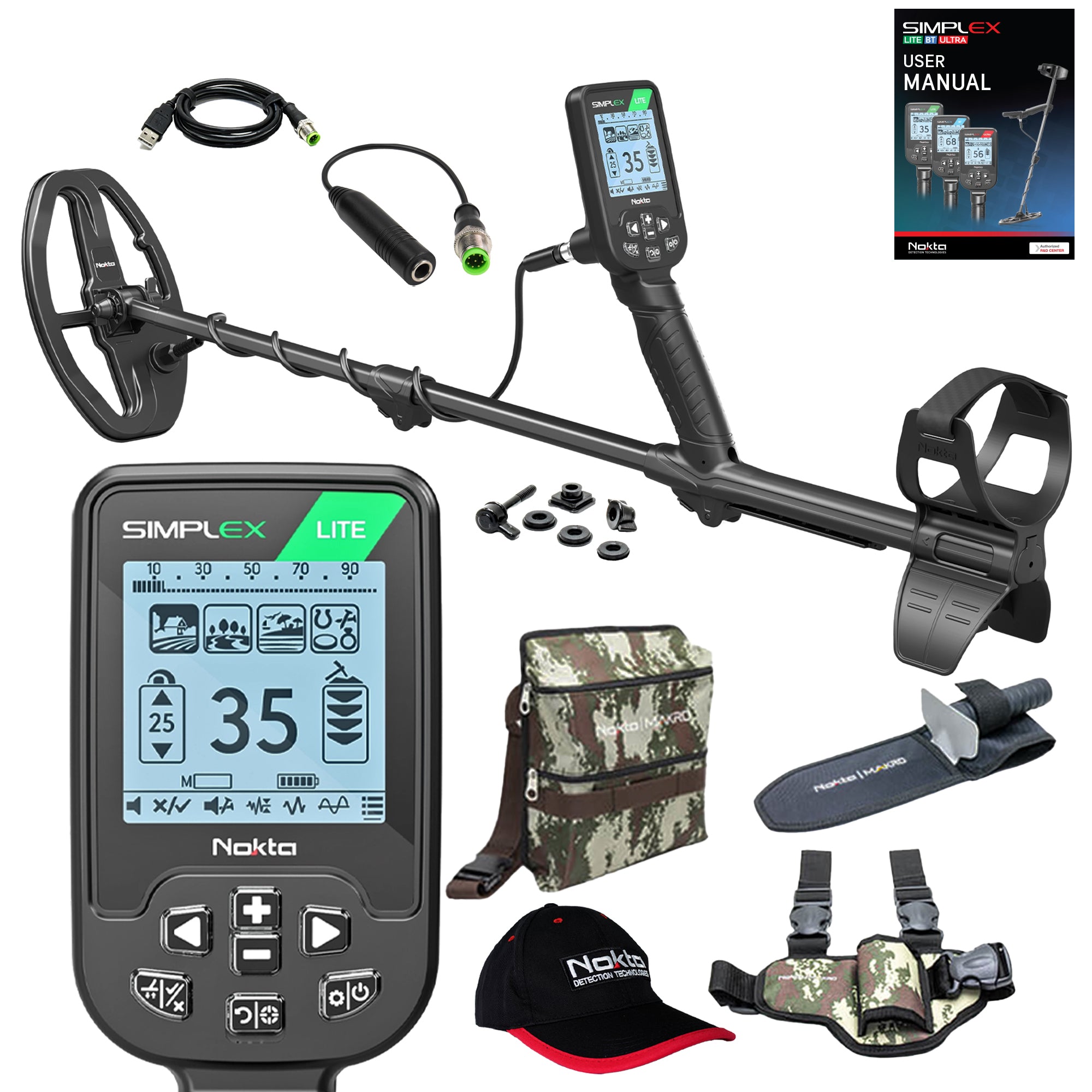 Nokta Simplex LITE Waterproof Metal Detector with 9.5 x 6 DD Coil & Starter Pack - Professional Metal Detecting for Beach, Park & Treasure Hunting