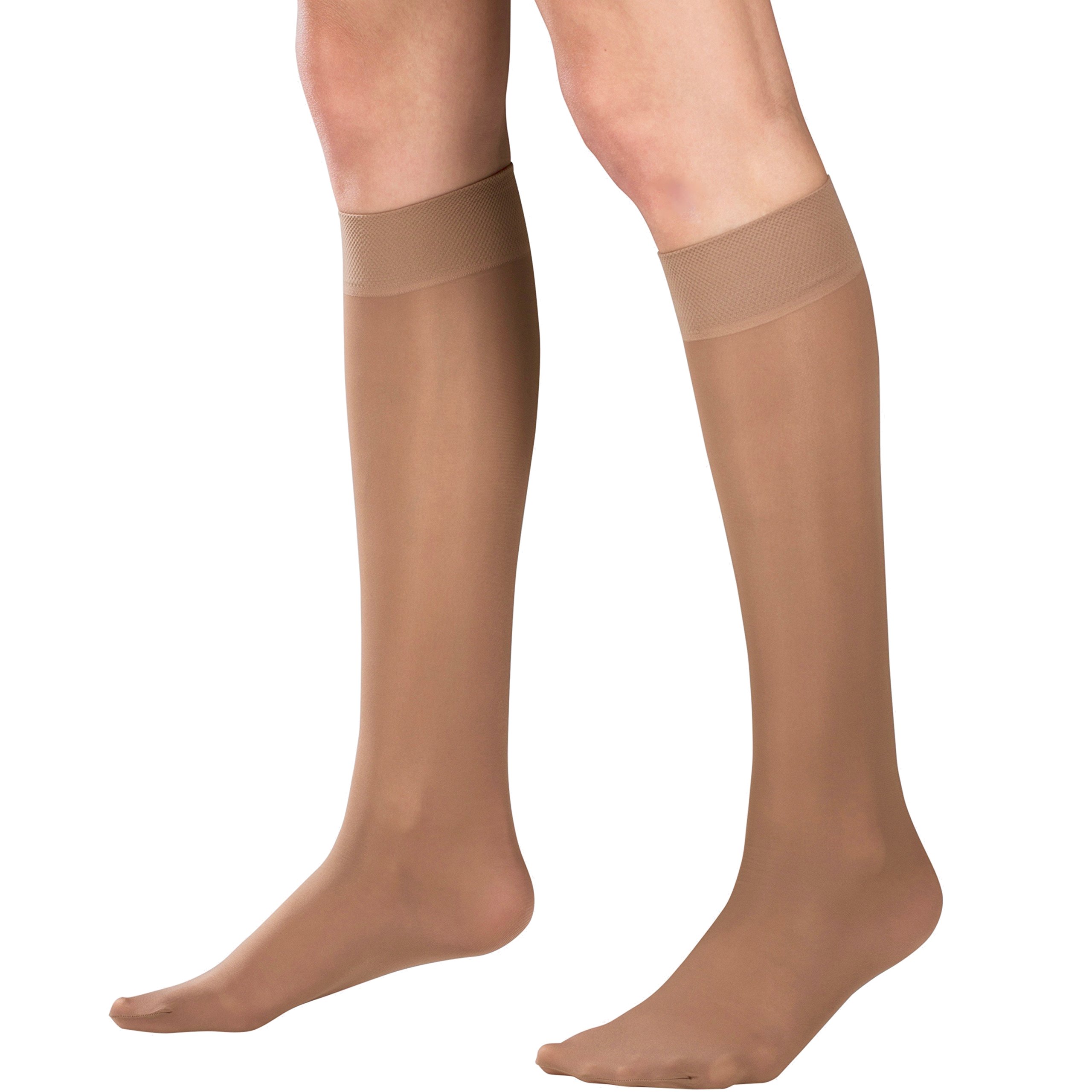 Truform Sheer Compression Stockings 8-15 mmHg for Women - Knee High 20 Denier Taupe Small - Perfect for Travel, Work & Varicose Vein Relief