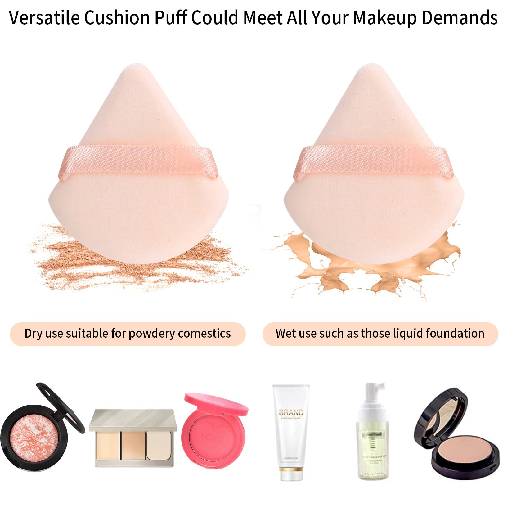 Ghelonadi Professional Makeup Sponge - Washable Foundation Blender & Cosmetic Puff for Liquid Foundation & Loose Powder (2-Pack Triangle Sponges) | Perfect for Flawless Makeup Application, Contouring & Everyday Beauty Routine