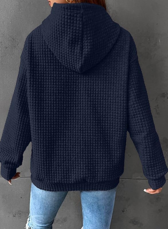 SHEWIN Women's Casual Long Sleeve Waffle Pullover Hoodie - Loose Fit Drawstring Hooded Sweatshirt with Pocket | Cozy Fall Outfits, Lounge Wear & Street Style Fashion