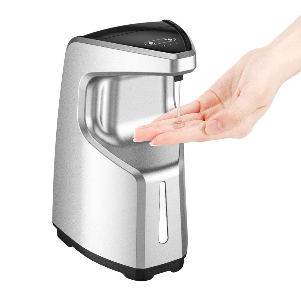 Touchless Automatic Soap Dispenser 450ml - Hands-Free Sensor Liquid Soap Dispenser for Bathroom & Kitchen, Wall Mount or Countertop Use, Silver (Ideal for Home, Office, and Public Restrooms)