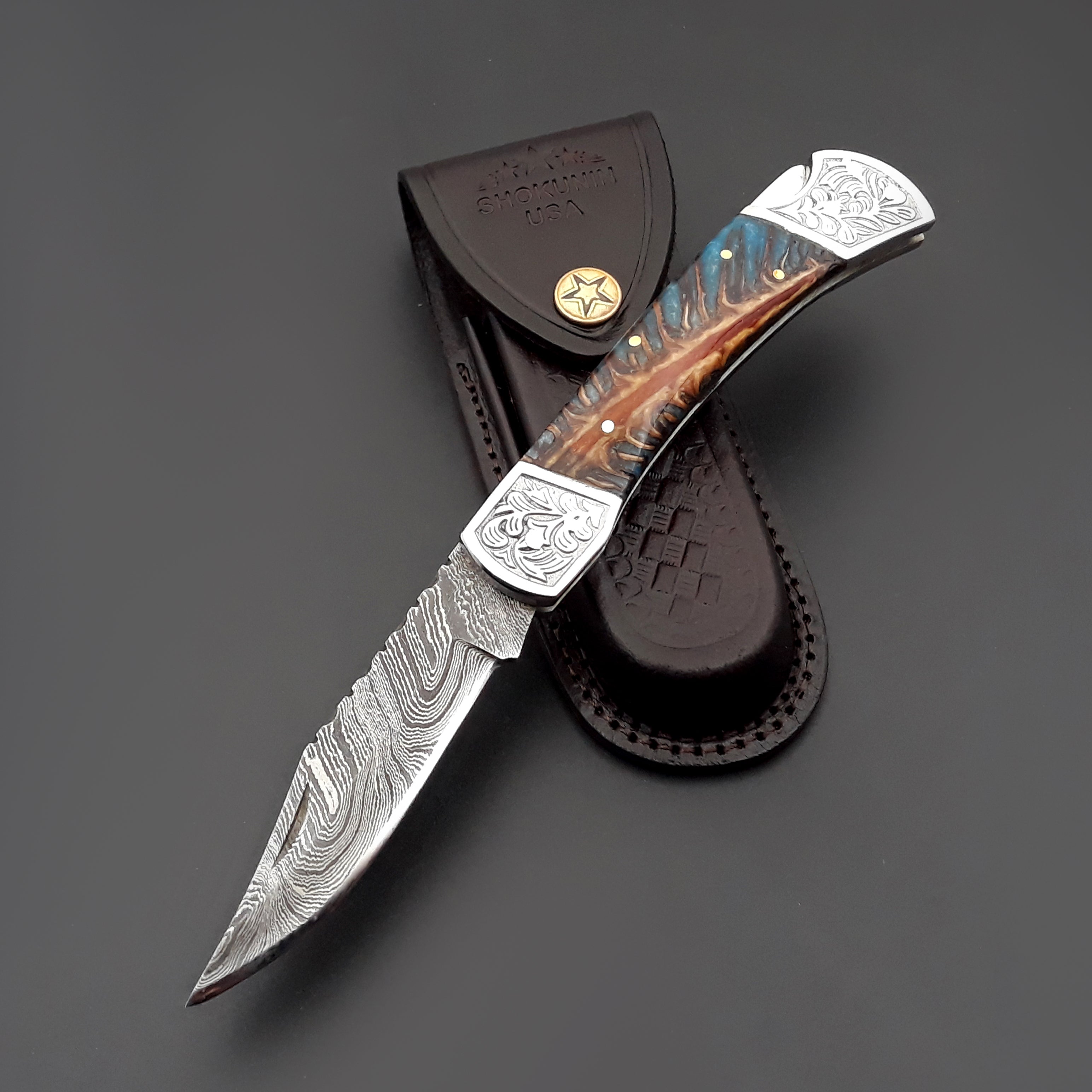 Premium Striker Custom Folding Knife with Natural Pine Cone Handle - Tactical EDC Pocket Knife for Outdoor Camping, Hunting & Survival Gear