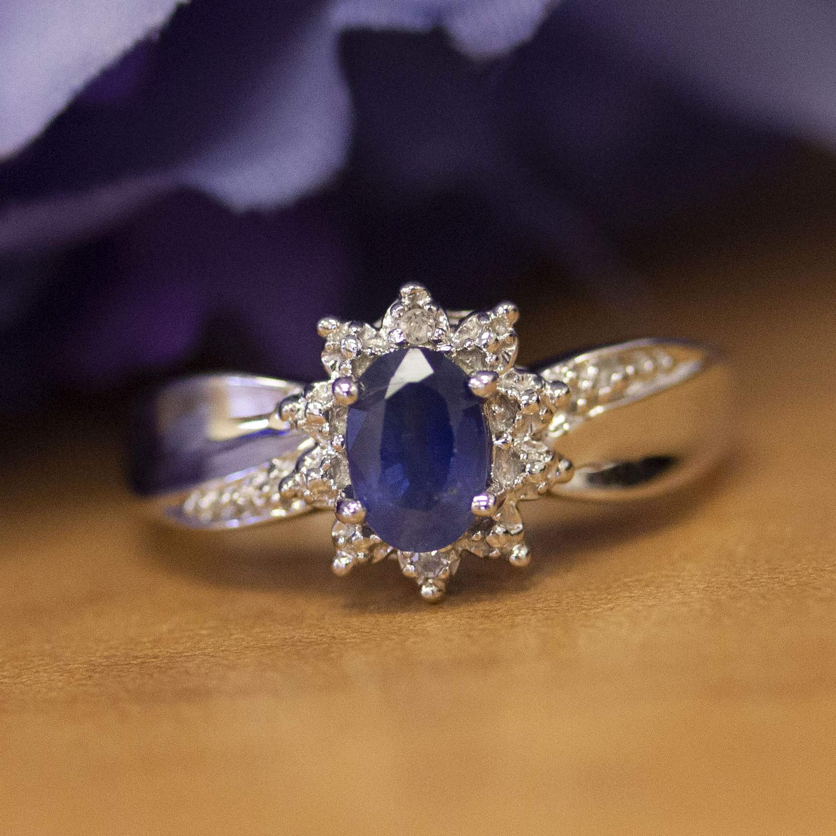 10K White Gold Oval Sapphire and Diamond Engagement Ring for Women - Elegant Wedding, Anniversary, or Promise Jewelry Gift