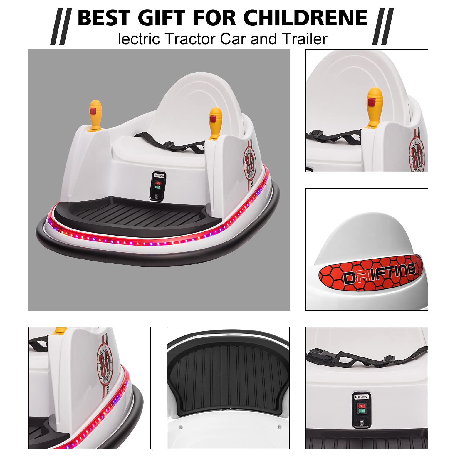 OTTARO 6V Electric Ride-On Bumper Car for Kids - Remote Control 360° Spinning Toy with Music & LED Lights | Indoor/Outdoor Play, Birthday Gift, Party Entertainment (White)