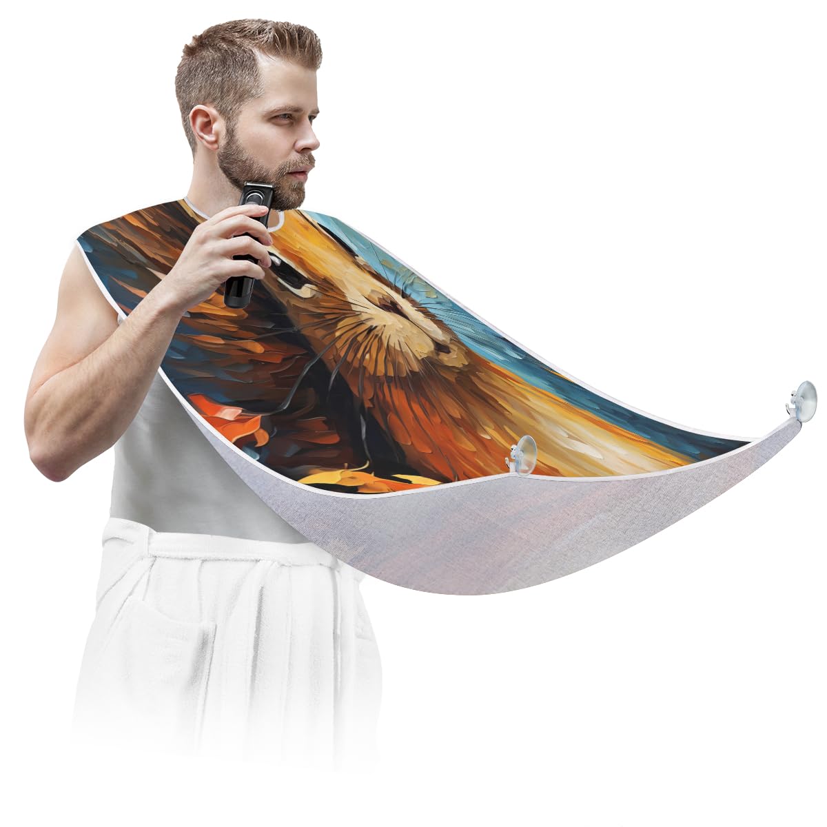 Men's Oil Painting Squirrel Beard Shaving Bib - Waterproof Makeup & Hair Dye Apron for Barbers & Artists - Sink Hair Catcher & Beard Trimming Tool - Perfect for Salon, Home Grooming & DIY Hair Coloring