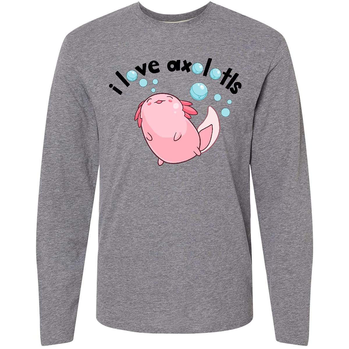 Inktastic I Love Axolotls with Bubbles Long Sleeve T-Shirt - Cute Axolotl Graphic Tee for Men & Women - Perfect for Casual Wear, Gifts & Animal Lovers