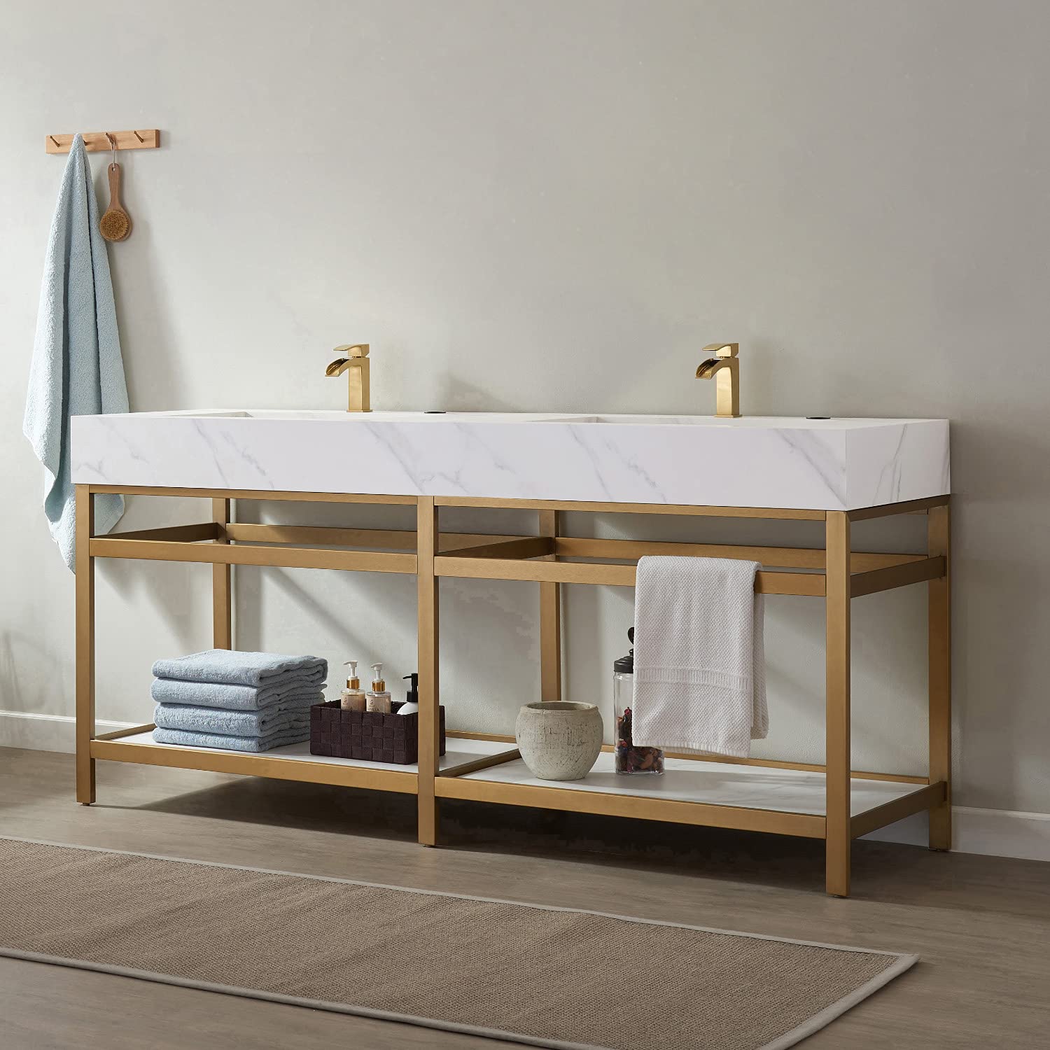 Vinnova Bilbao 36 Inch Bathroom Vanity with Soft-Close Drawers - Modern Brushed Gold Finish - Perfect for Master Bath, Guest Bath & Powder Room Remodeling