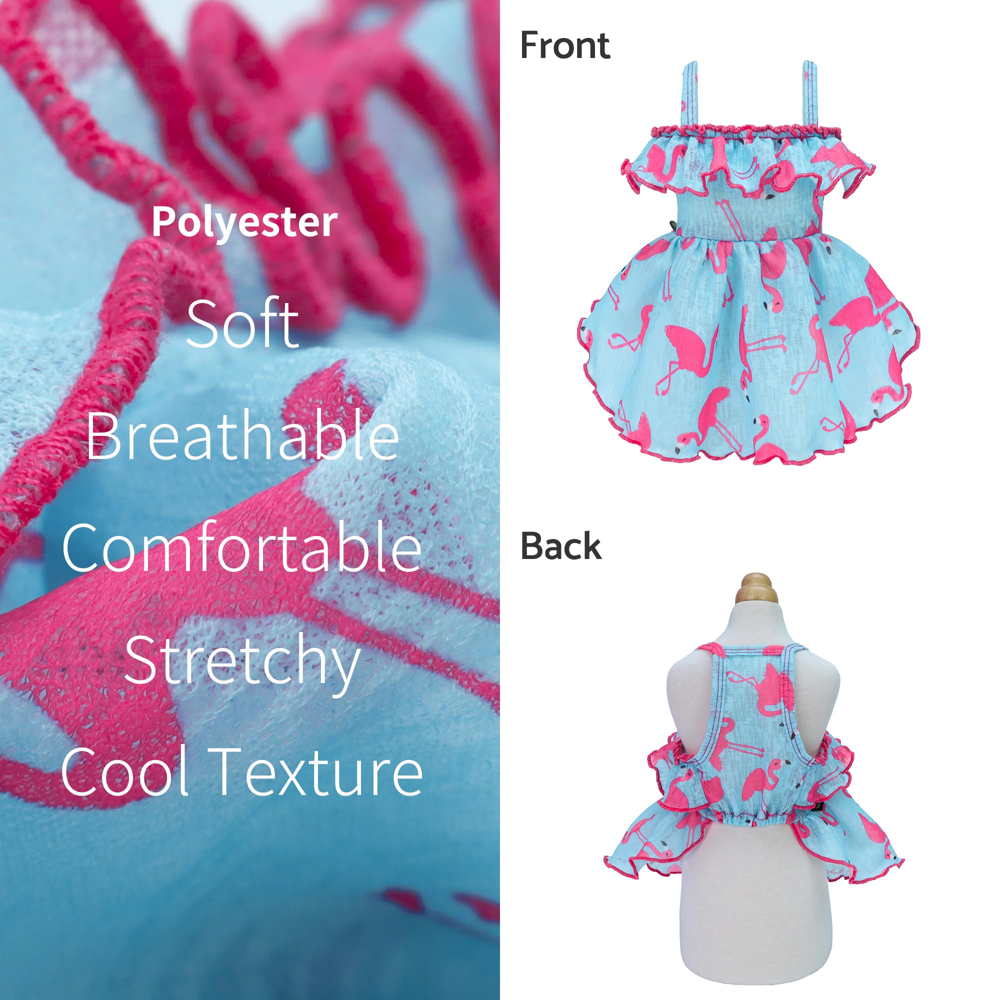 Fitwarm Flamingo Print Dog Dress - Summer Hawaiian Ruffled Sundress for Small Dogs | Cute Pet Outfit in Blue & Pink | Perfect for Beach, Parties & Outdoor Adventures