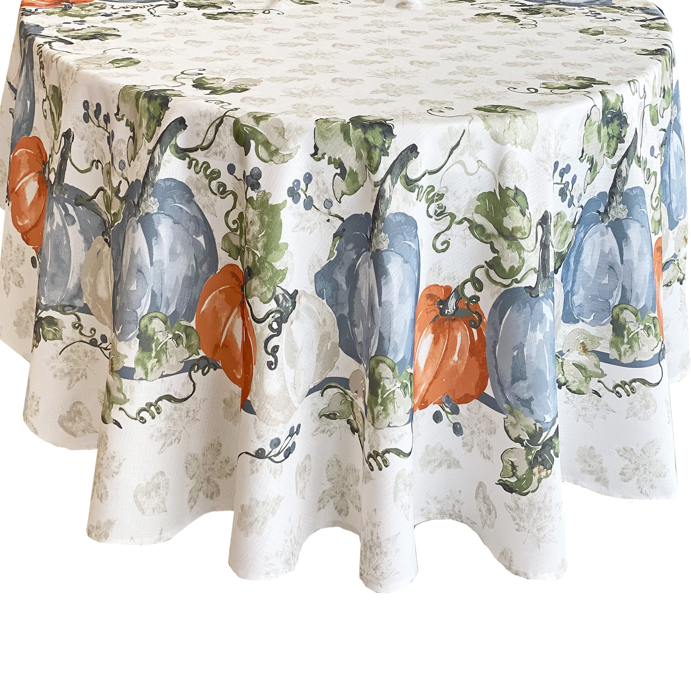 Premium Stone Washed Blue Pumpkin Vines Fabric Napkin Set - Set of 8 Elegant Bordered Napkins for Thanksgiving, Fall Decor, and Seasonal Table Setting
