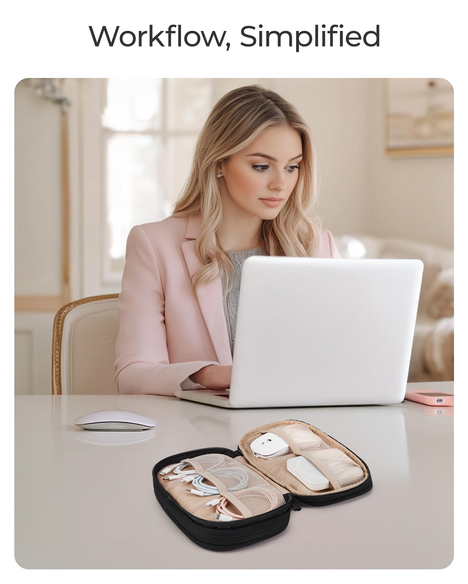 BAGSMART Beige Electronics Organizer Travel Case - Cord & Cable Organizer for Women, Travel Essentials Bag for Charger, Flash Drive, Tech Accessories - Perfect for Business Trips, Vacations & Daily Commute