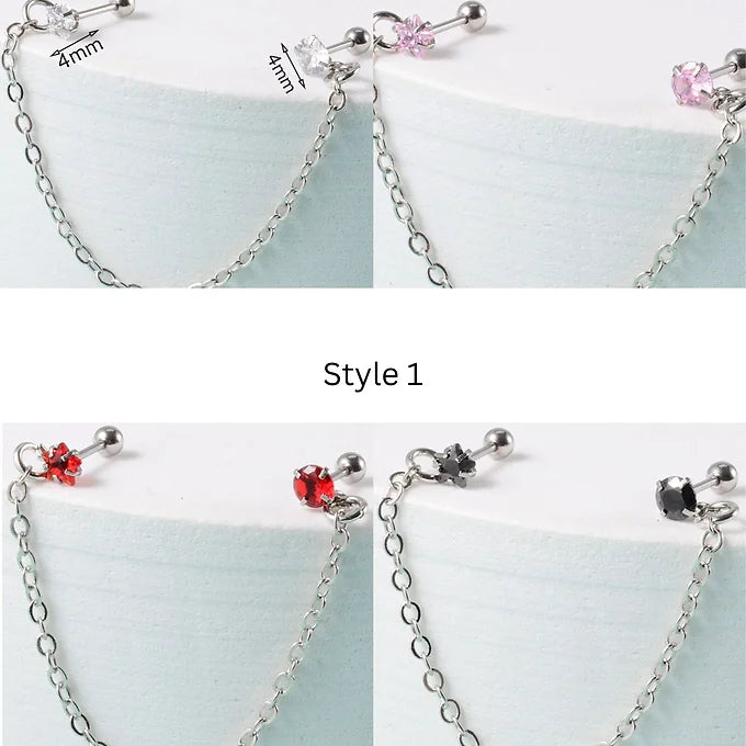 20G Surgical Steel Cartilage Chain Studs Double Piercing Earrings - DL044 | Hypoallergenic Body Jewelry for Helix, Tragus & Conch Piercings | Perfect for Everyday Wear & Special Occasions