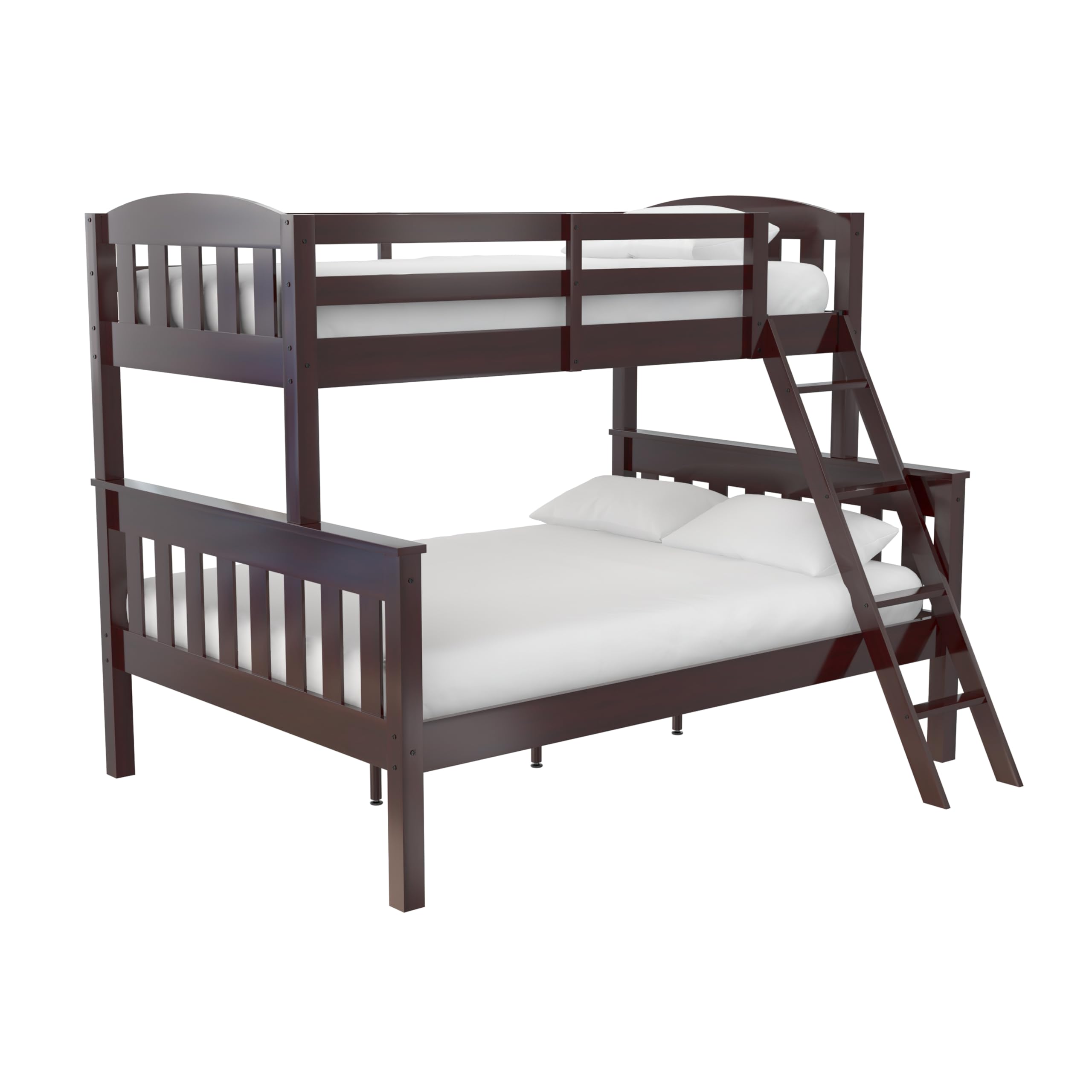 DHP Airlie Convertible Wood Bunk Bed for Kids & Teens - Twin Over Full Stackable Detachable Bed Frame with Angled Ladder & High Guardrail - No Box Spring Needed - Espresso Finish - Perfect for Small Bedrooms, Shared Kids Rooms & Sleepovers
