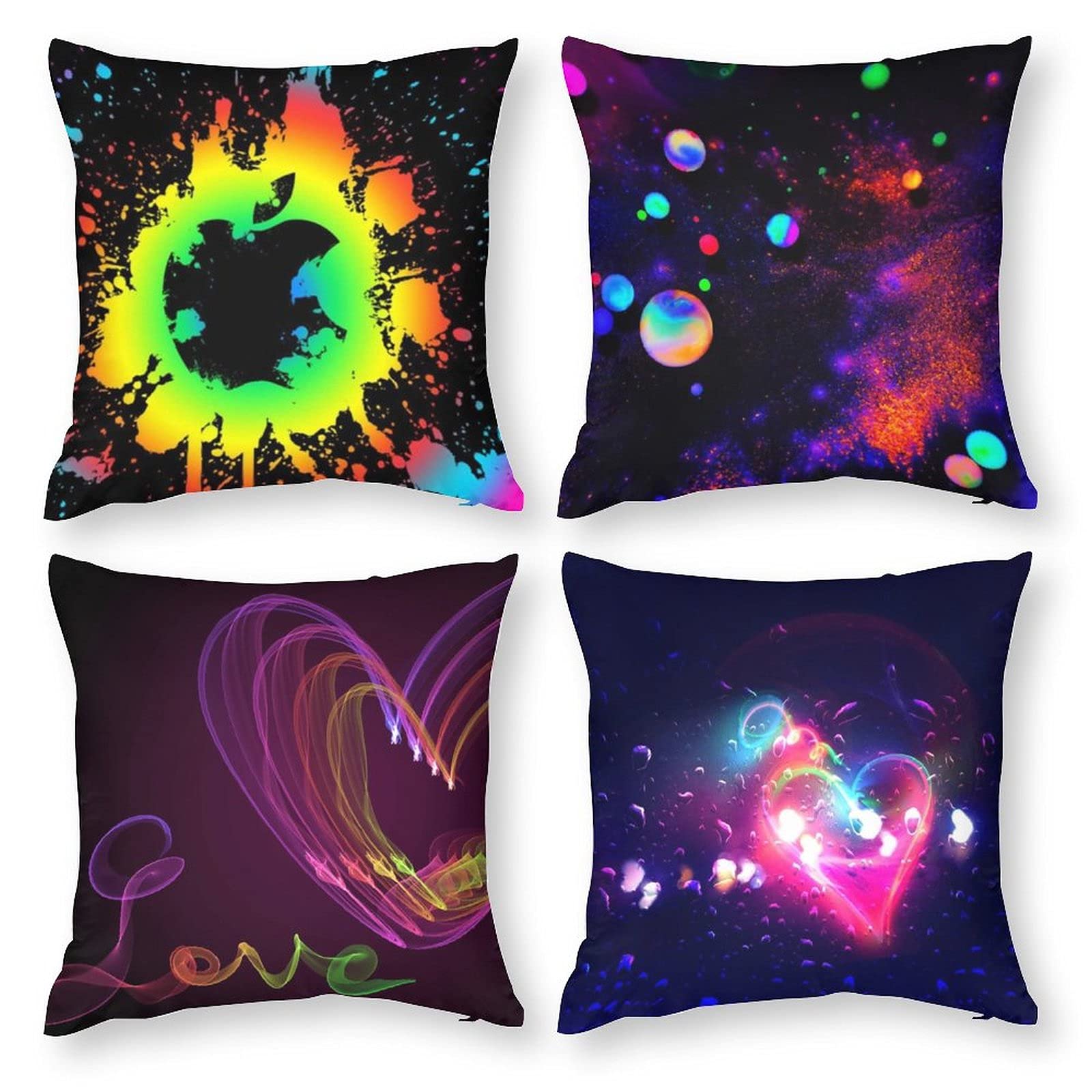 Glow in The Dark Throw Pillow Covers Set of 4 - Splatter Neon Decorative Polyester Cushion Covers for Sofa, Bed, Living Room - Perfect for Halloween, Bedroom Decor, and Cozy Home Accents