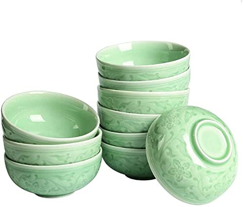 Premium Celadon Ceramic Rice Bowl Set - Microwave & Dishwasher Safe, Chinese Style Tableware for Home Dining, Gift Idea (Color: Green) - Perfect for Everyday Meals, Asian Cuisine & Elegant Dinner Parties
