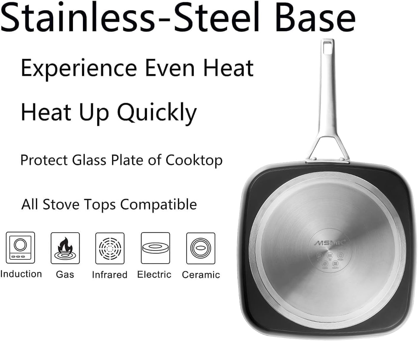 MsMk 11 Inch Nonstick Induction Grill Pan - PFOA Free, Scratch-Resistant & Stay-Cool Handle - Perfect for Bacon, Pancakes & Stovetop Cooking - Ideal for Breakfast, BBQ & Indoor Grilling