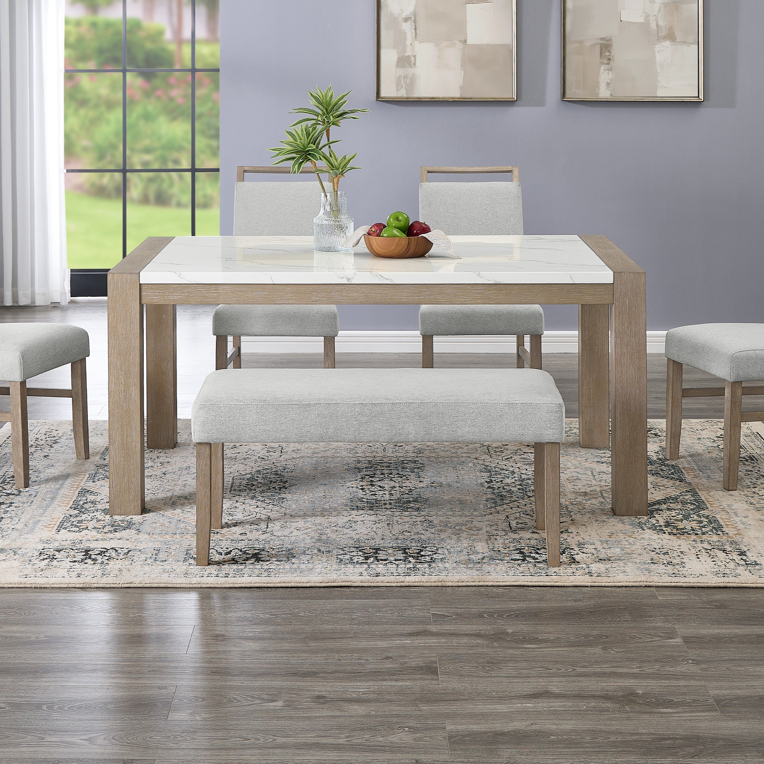 Roundhill Furniture Zelalle Upholstered Bench - Light Gray Fabric with Sturdy Rubberwood Legs | Perfect for Bedroom, Entryway or Living Room Seating