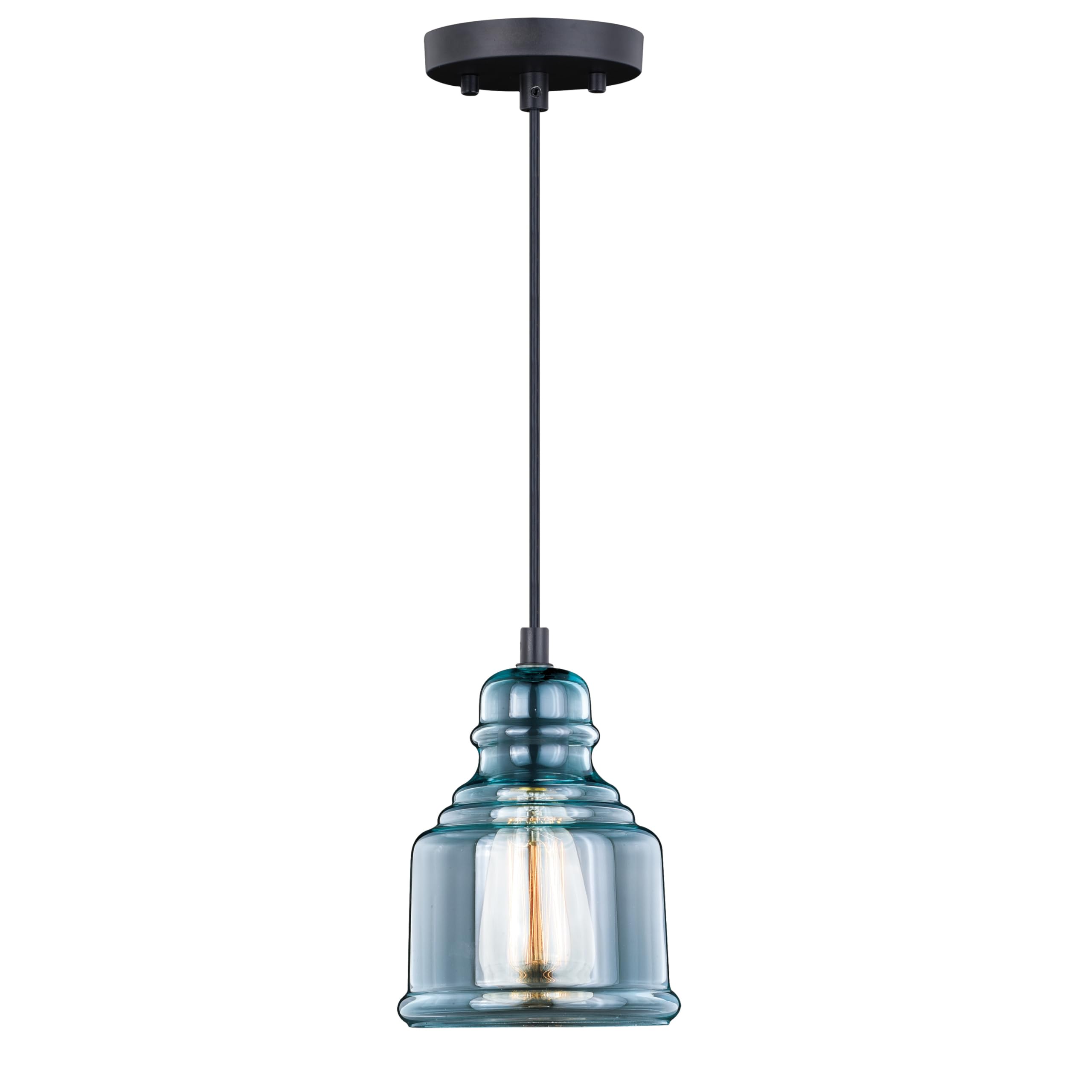 VAXCEL Millie Jar Mini Pendant Light - Oil Rubbed Bronze Finish with Smoke Blue Glass - Farmhouse & Kitchen Island Ceiling Lighting - Perfect for Dining Room, Breakfast Nook & Rustic Home Decor