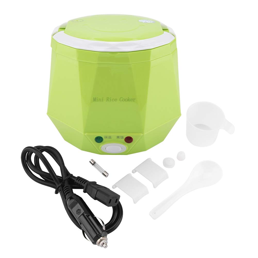 1.3L 12V 100W Mini USB Electric Lunch Box - Portable Rice Cooker with Removable Inner Pot & Double Safety Lock - Cook Rice, Porridge, Eggs & Warm Meals - Perfect for Home, Car, Truck & Outdoor Travel (Green) - Ideal for Office Lunch, Camping & Road Trips