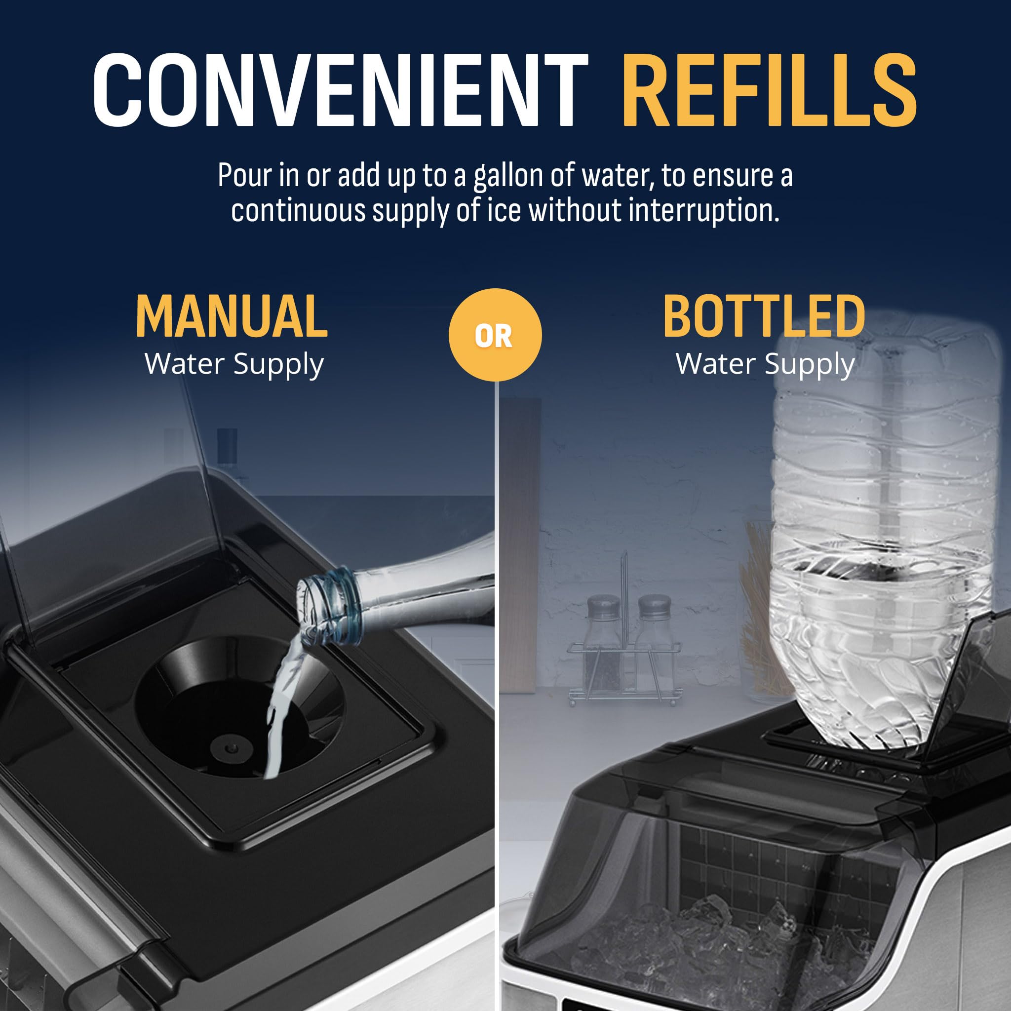 Newair 45lbs/Day Countertop Clear Ice Maker with Self-Cleaning & Adjustable Ice Thickness - Portable Ice Cube Machine with 24H Timer - Perfect for Home, Office, RV, Outdoor Bar & Parties - Stainless Steel Design