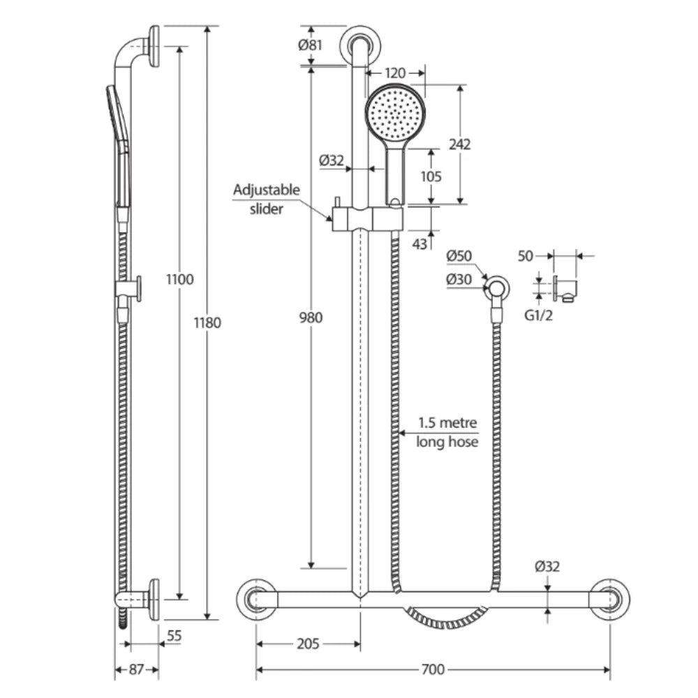 Fienza 444113LH Luciana Care Chrome Left Hand Inverted T Rail Shower Door - Modern Bathroom Hardware for Luxurious Walk-In Showers and Spa-Like Bathroom Renovations