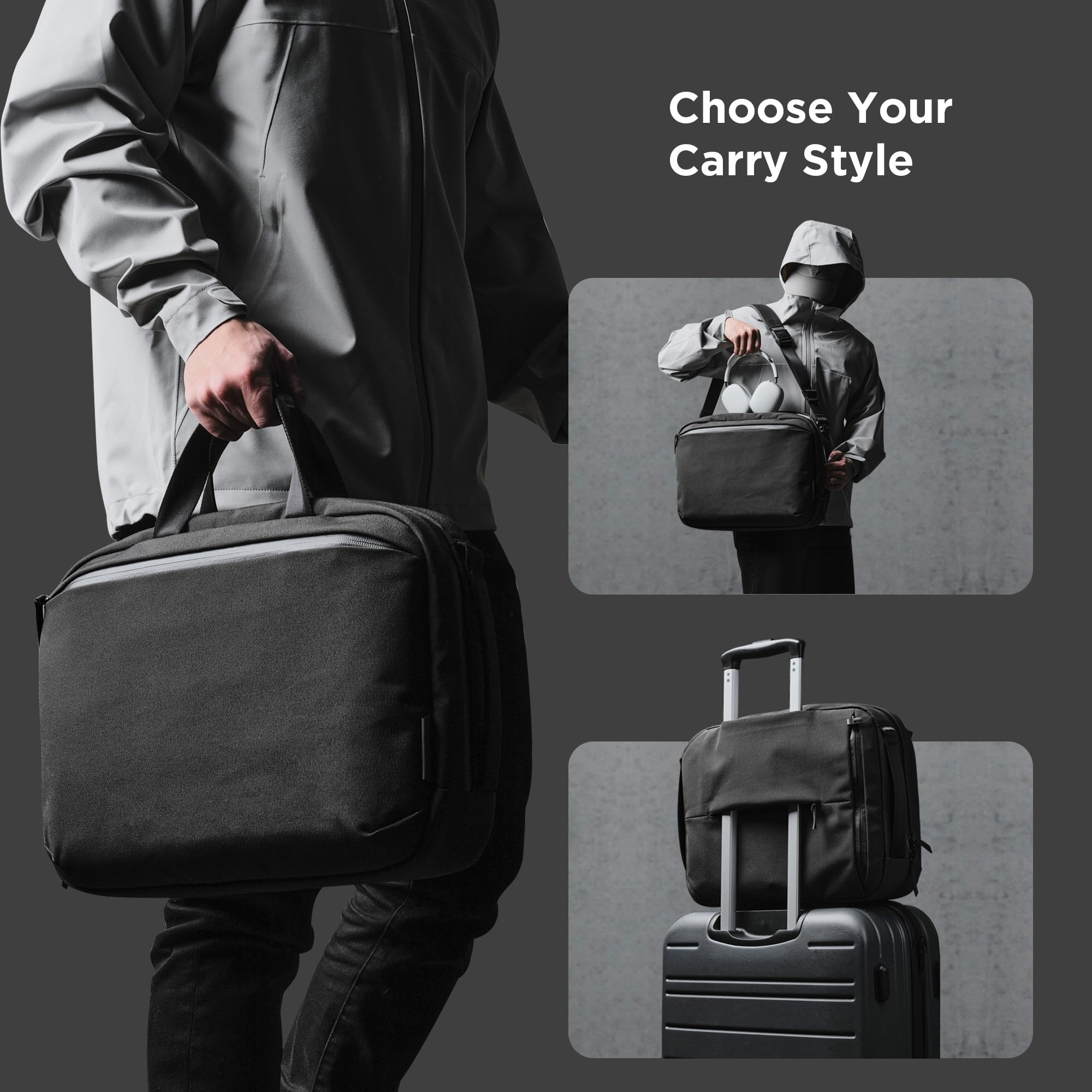 ALPAKA Elements Tech Brief Pro - Waterproof 600D Axoflux Black Laptop Bag for 16-Inch MacBook Pro - Convertible Crossbody, Shoulder, Briefcase & Backpack - 15L Weatherproof EDC Bag for Work, Travel & Commuting