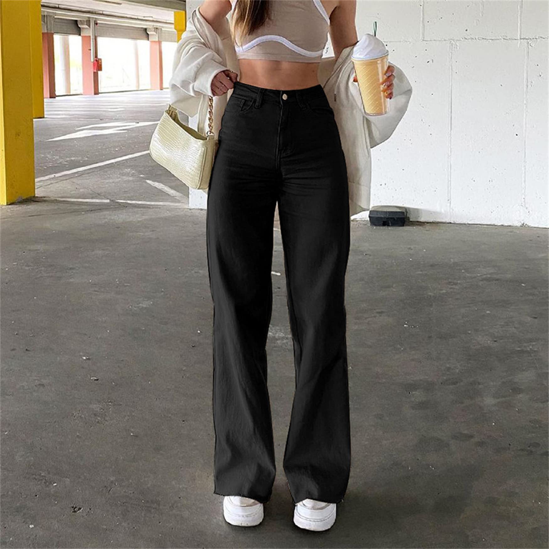 Women's High Waist Straight Wide Leg Denim Jeans - Casual Loose Baggy Trousers Vintage Y2K 90s Streetwear (Medium, Black) | Perfect for Everyday Wear, Street Style & Retro Fashion