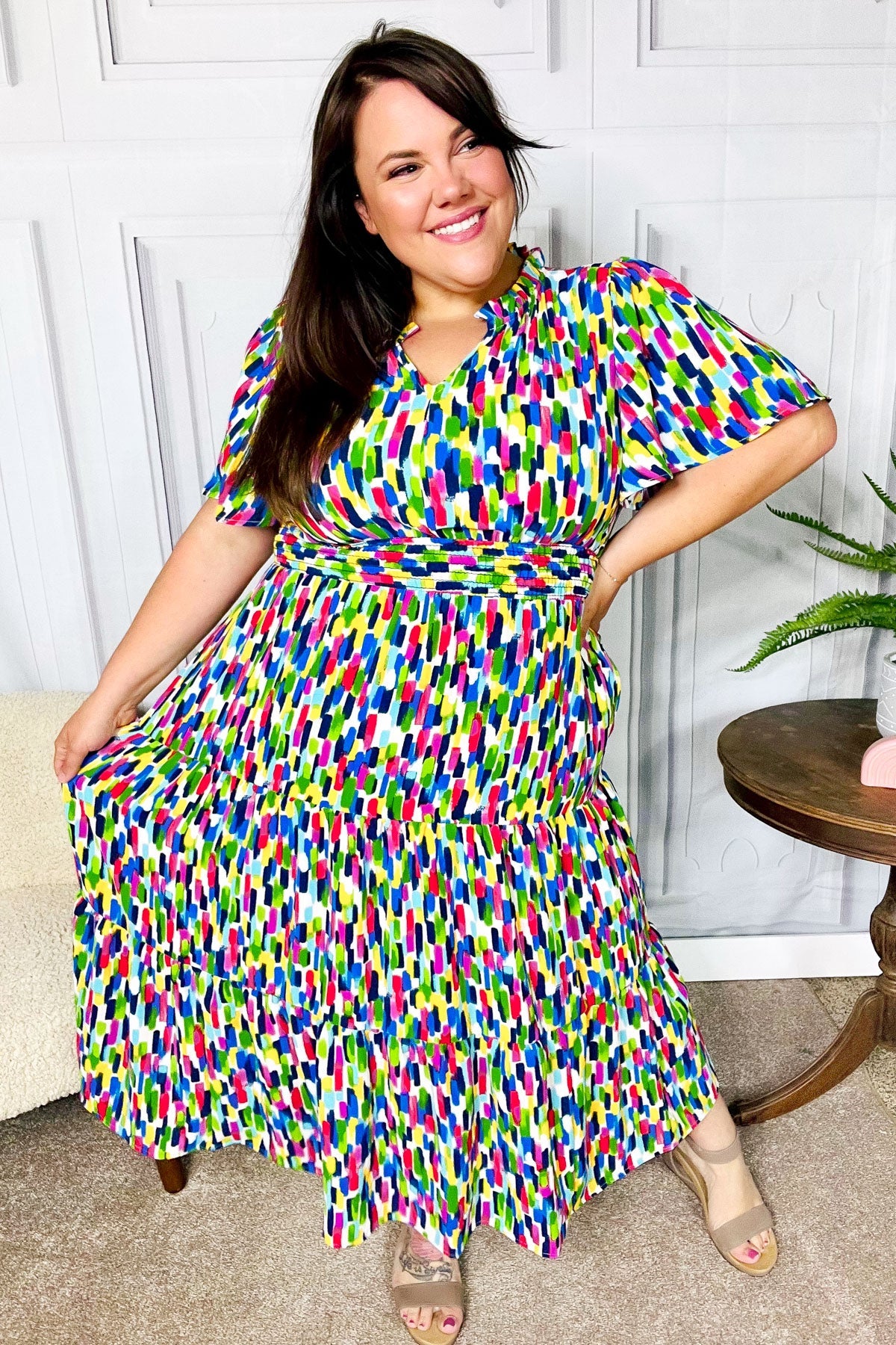 All For You Navy Multicolor Abstract Print Smocked Waist Maxi Dress | Women's Flowy Summer Beach Dress for Vacations & Outdoor Parties