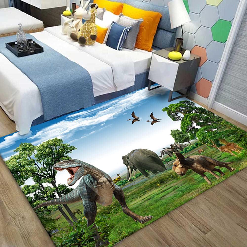 OKTAA Ancient Dinosaur World 3D Non-Slip Door Mat - Printed Area Rug for Living Room, Bedroom, Kitchen & Bathroom - Perfect for Kids Playroom, Nursery Decor and Dinosaur Theme Parties