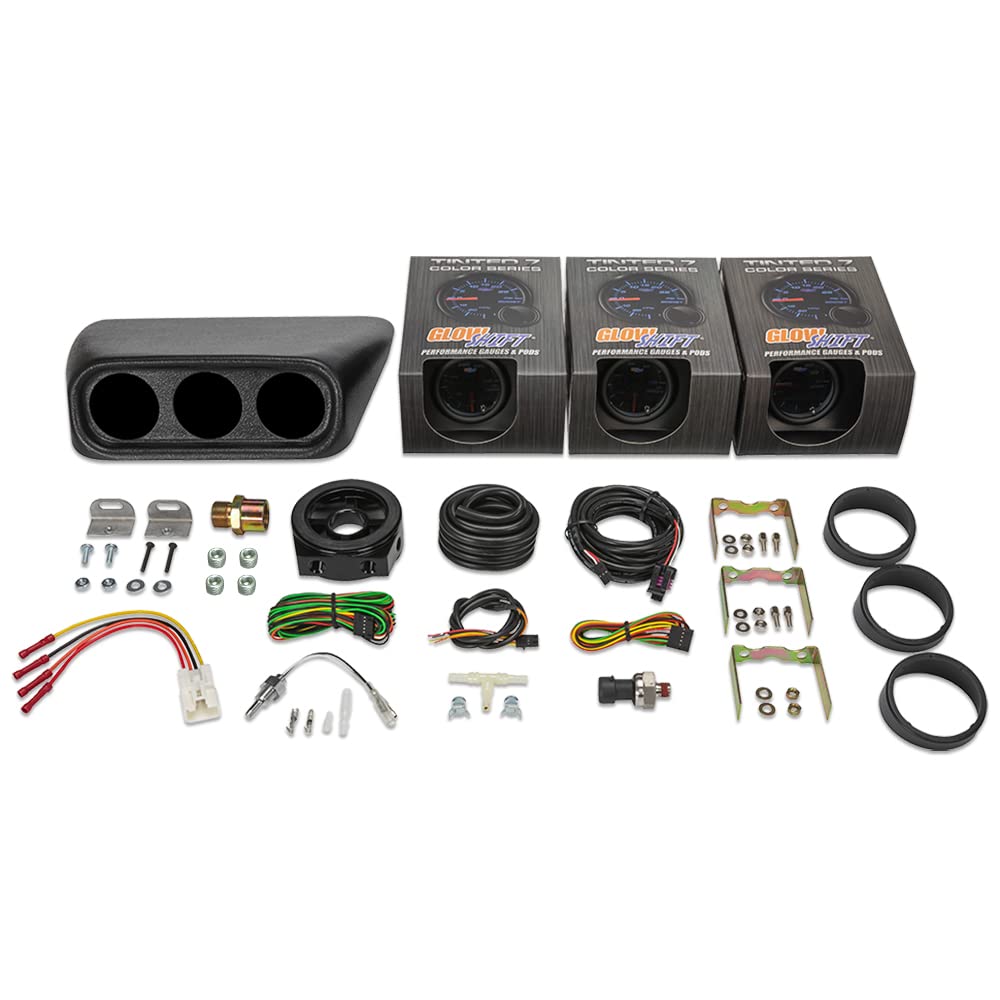 GlowShift 7-Color Tinted Triple Gauge Package for Subaru Impreza WRX STI 2002-2007 - 30 PSI Boost/Vacuum, 100 PSI Oil Pressure & 300°F Oil Temperature Gauges with Clock Replacement Dashboard Pod - Perfect for Performance Monitoring & Custom Car Mods