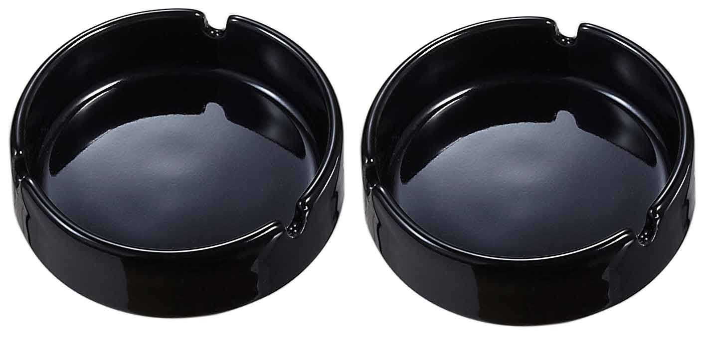 Visol San Black Ceramic Cigarette Ashtray - 2 Pack Set for Indoor & Outdoor Smoking Areas, Patio, Office, or Home Use
