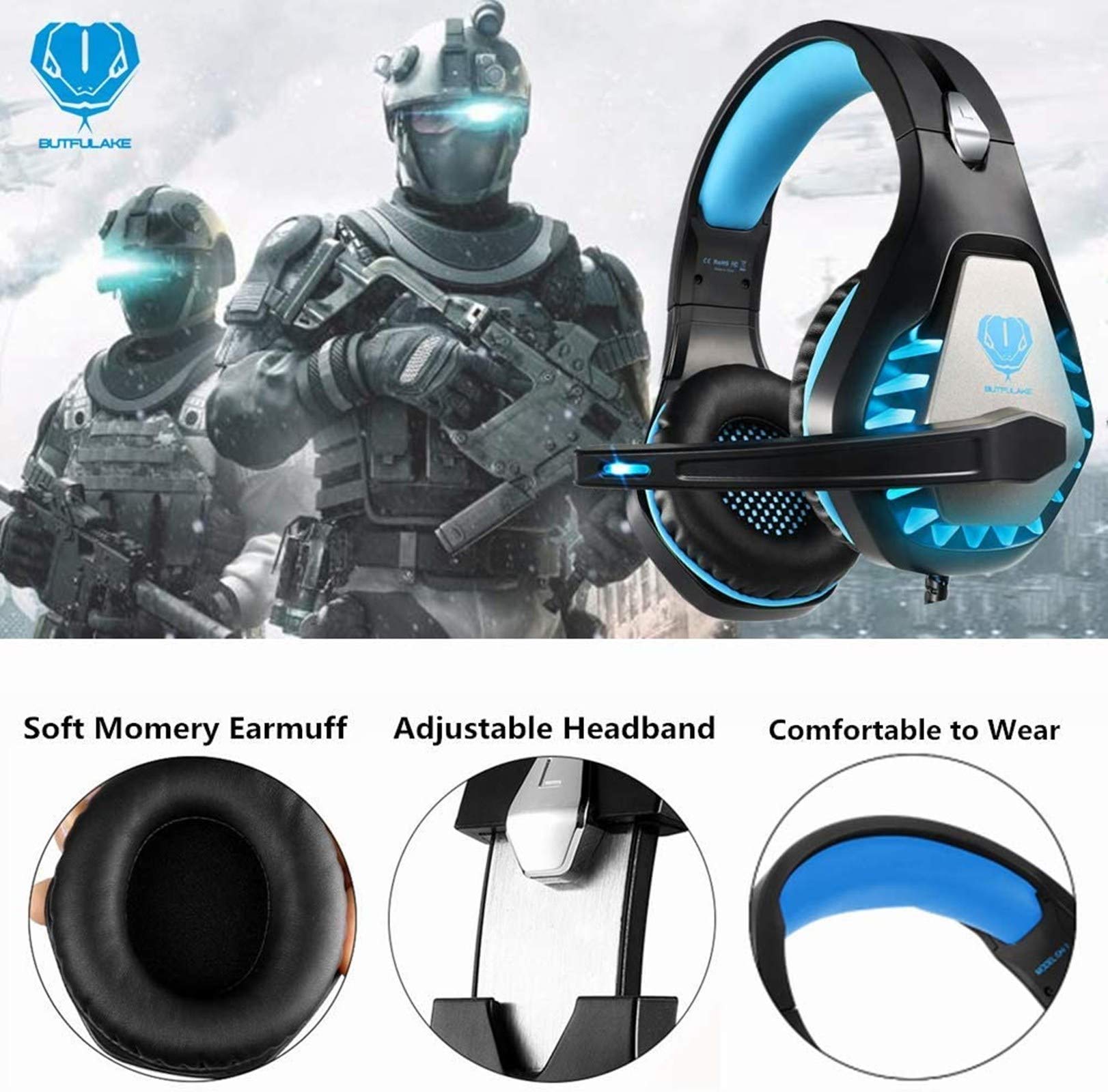 Best Gaming Headset for PS4, PS5, Xbox One, PC, Mac & Nintendo Switch - Noise Cancelling Over-Ear Headphones with Mic, Bass Surround & Soft Memory Earmuffs (Blue) - Perfect for Online Gaming, Streaming & Virtual Meetings