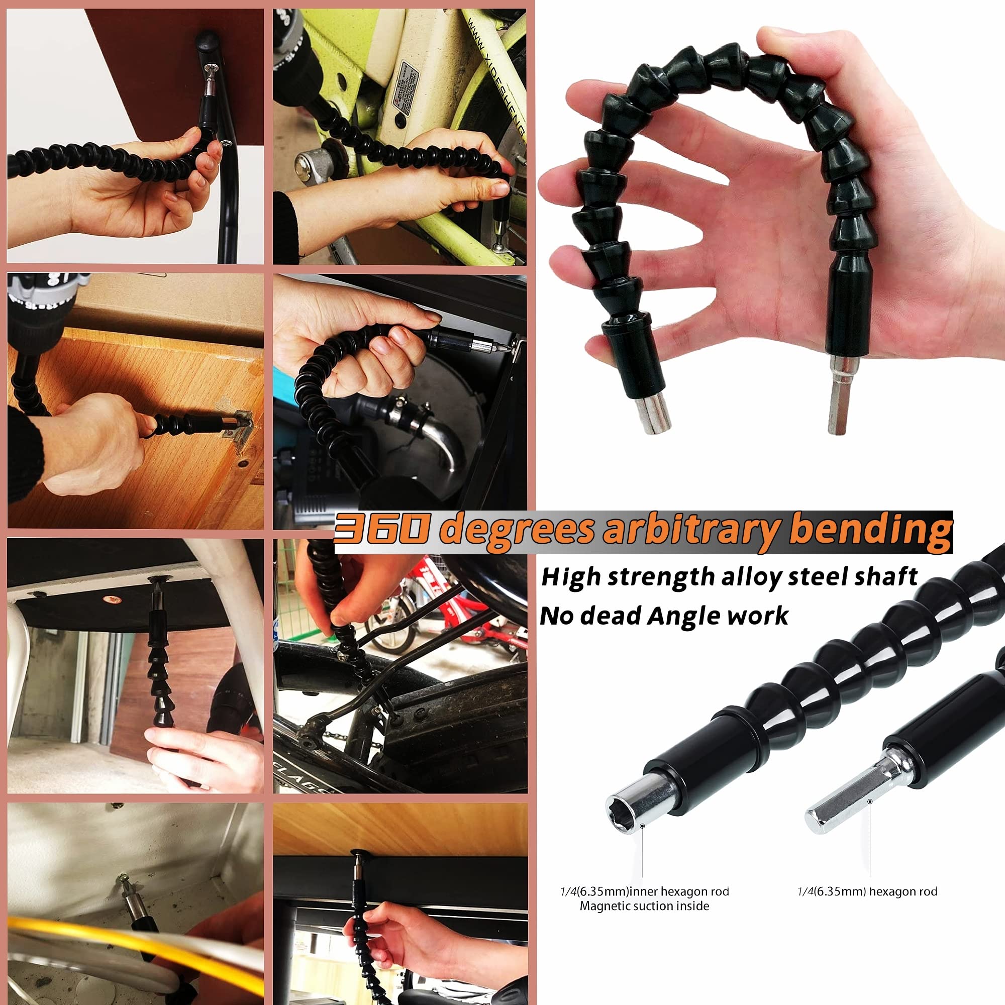 31Pcs Flexible Drill Bit Extension Set with 105° Right Angle Attachment - 1/4
