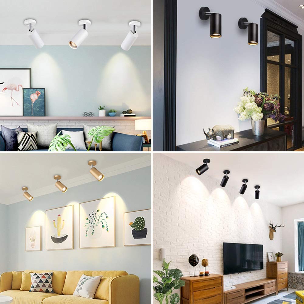 2 Pack Adjustable LED Wall Sconce - Rotatable GU10 Ceiling Spotlight Fixture in White/Black/Gold | Energy Efficient A++ Bedside Reading Lamp | Perfect for Living Room, Bedroom & Hallway Lighting