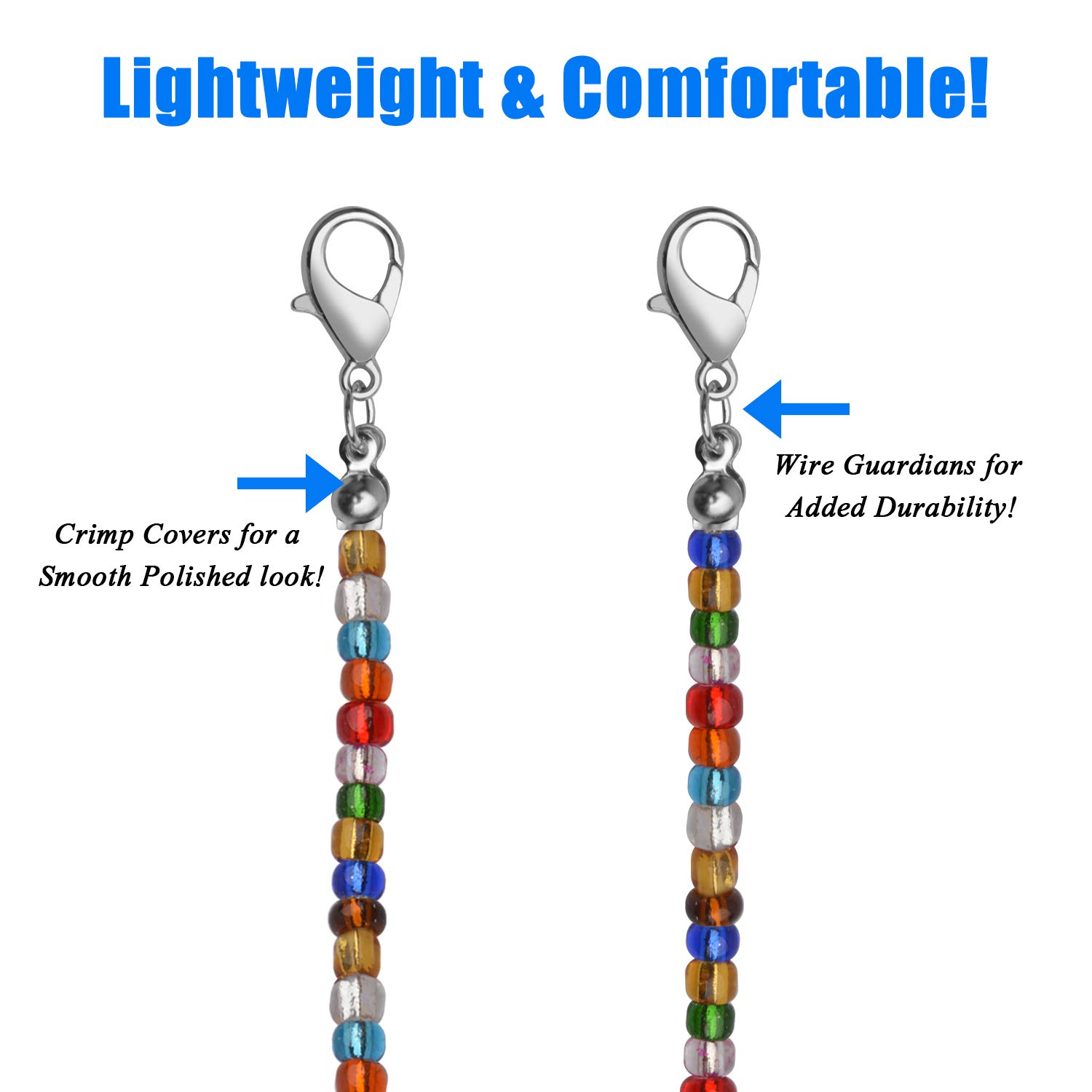 Adjustable Beaded Mask Lanyard - 5pcs 74cm Glasses Chain for Adults & Kids - Home & Travel
