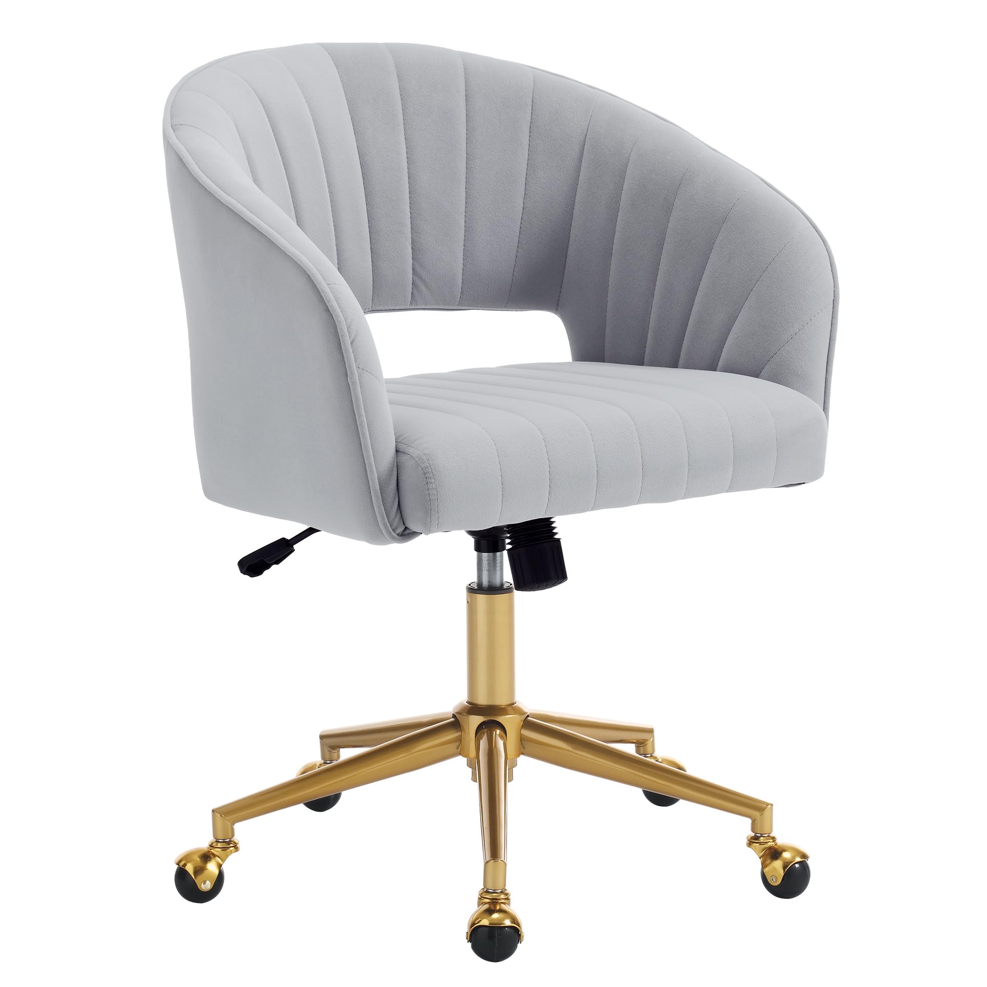 Ergonomic Velvet Swivel Office Chair with Gold Base - Modern Tufted Upholstered Desk Chair for Women, Girls, Home & Study - Comfortable Computer Task Stool for Living Room, Bedroom & Home Office (Light Gray)