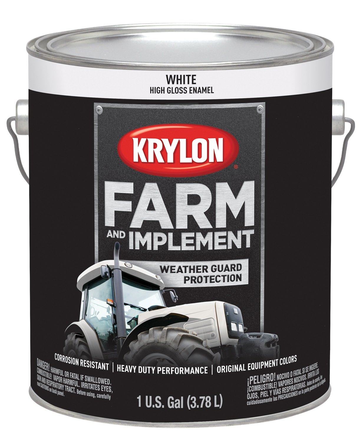 Krylon Farm & Implement Paint - 1 Gallon (128 oz) Gloss White - Durable Rust-Resistant Paint for Tractors, Equipment & Metal Surfaces - Ideal for Agricultural, Industrial & DIY Projects