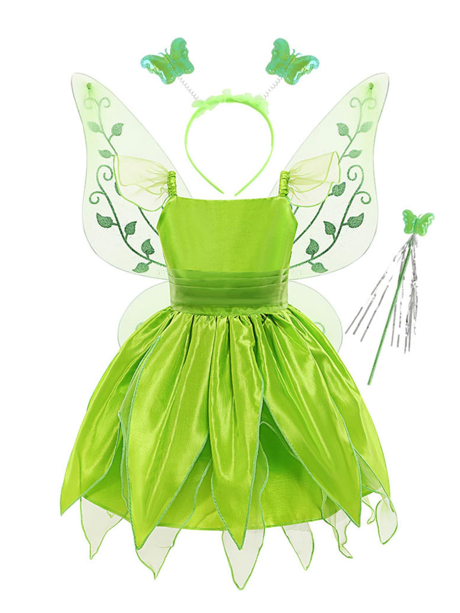 JEATHA Green Fairy Princess Costume for Girls - Kids Birthday Party Dress & Halloween Cosplay Outfit Set | Perfect for Dress-Up, Themed Parties & Fantasy Play
