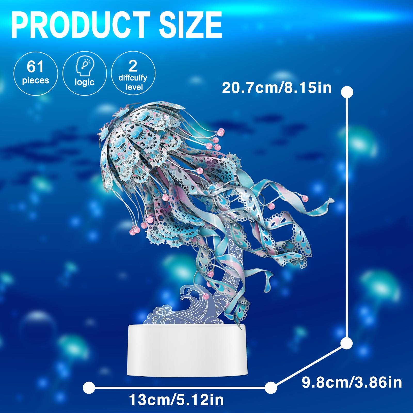 Piececool 3D Metal Puzzle Kit for Adults - DIY Jellyfish Night Light with USB Plug, Ocean Animal Model Building Craft, Perfect Christmas Gift for Home Decor & Relaxation | Bedroom, Office, Kids Room Night Light