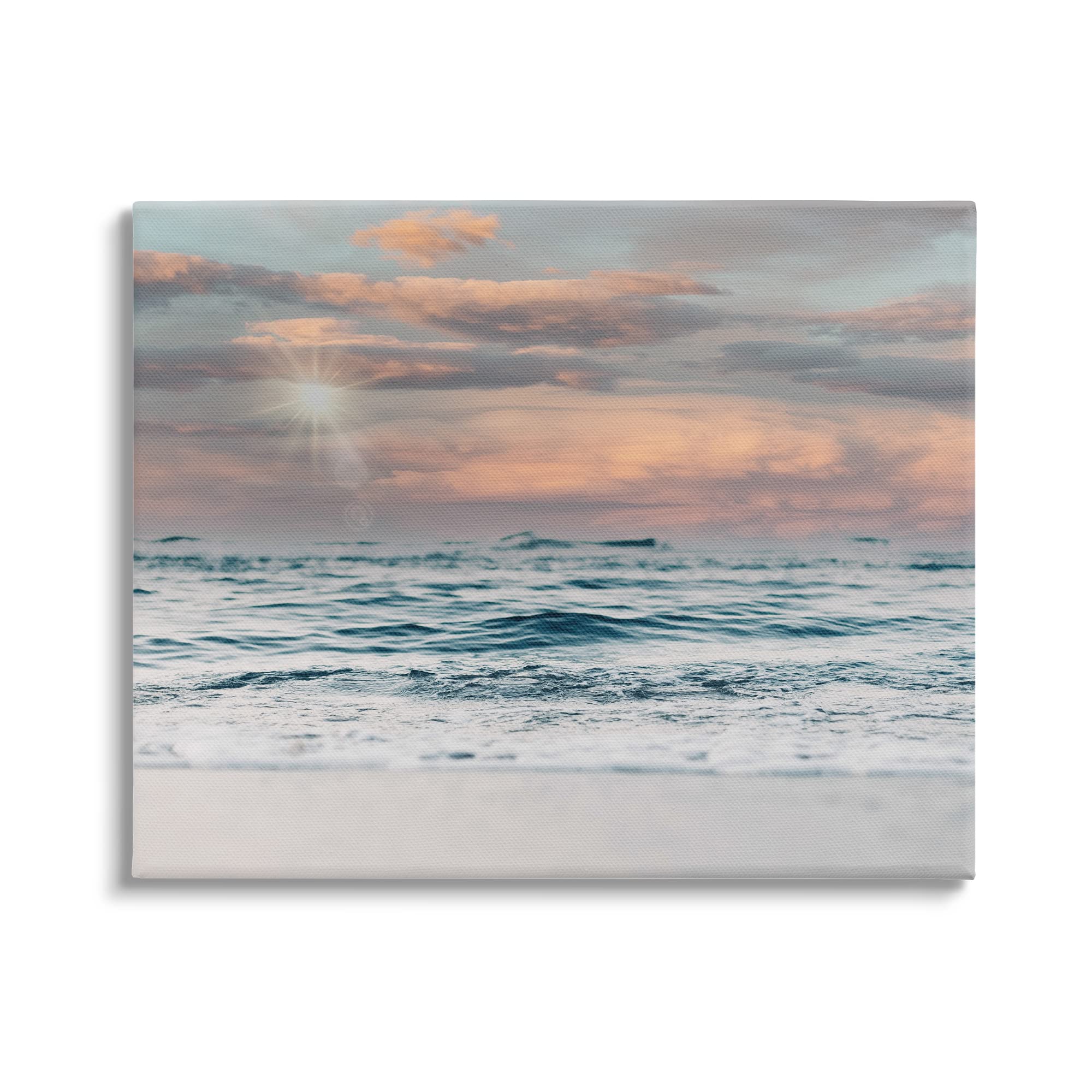 Stupell Industries Cloudy Morning Red Sky Beach Horizon Canvas Wall Art - Designed by Tara Moss - Perfect for Living Room, Bedroom & Office Decor
