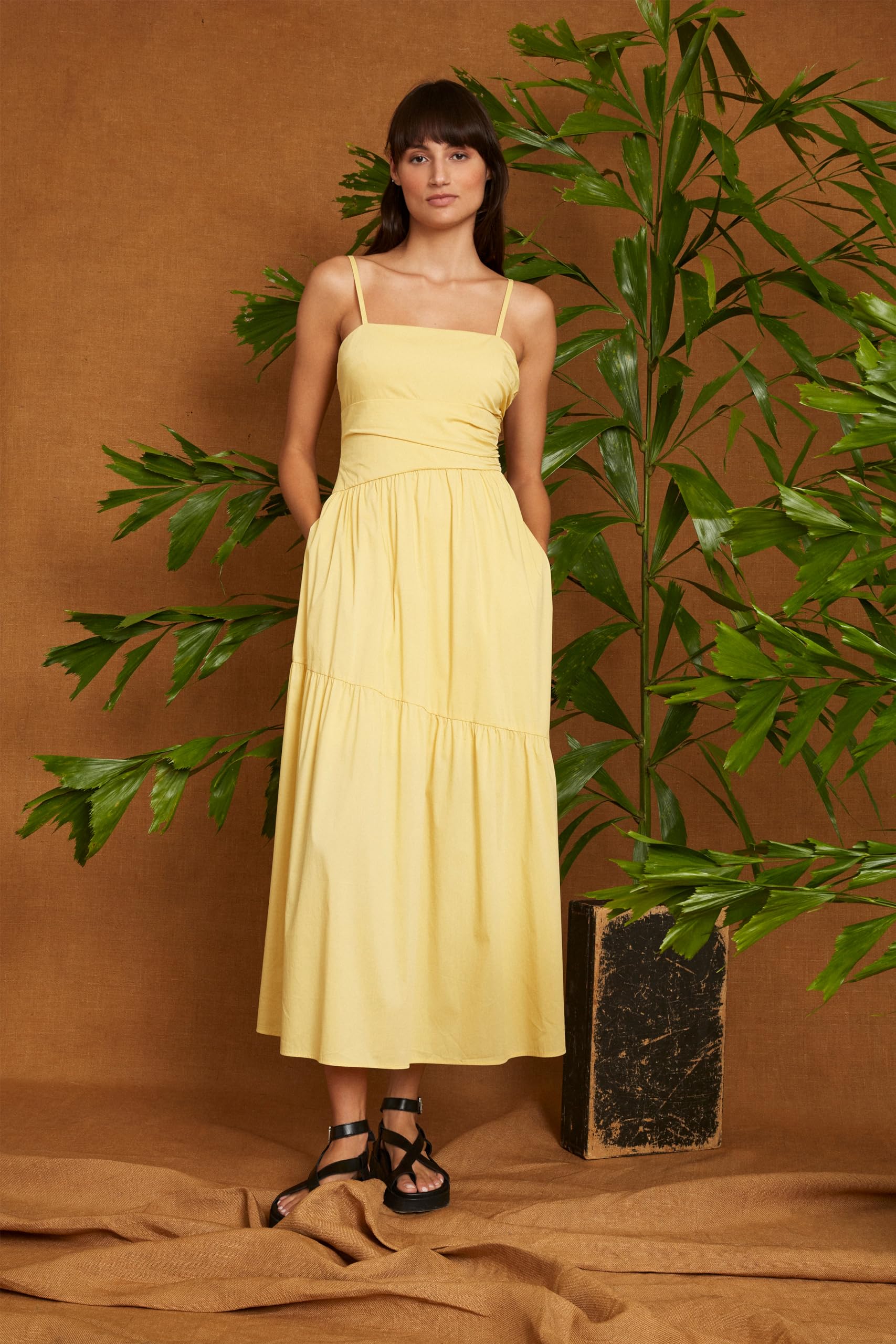 Women's Summer Casual Spaghetti Strap Angled Tiered Maxi Dress with Pockets | Beach Wedding, Vacation & Outdoor Party Wear